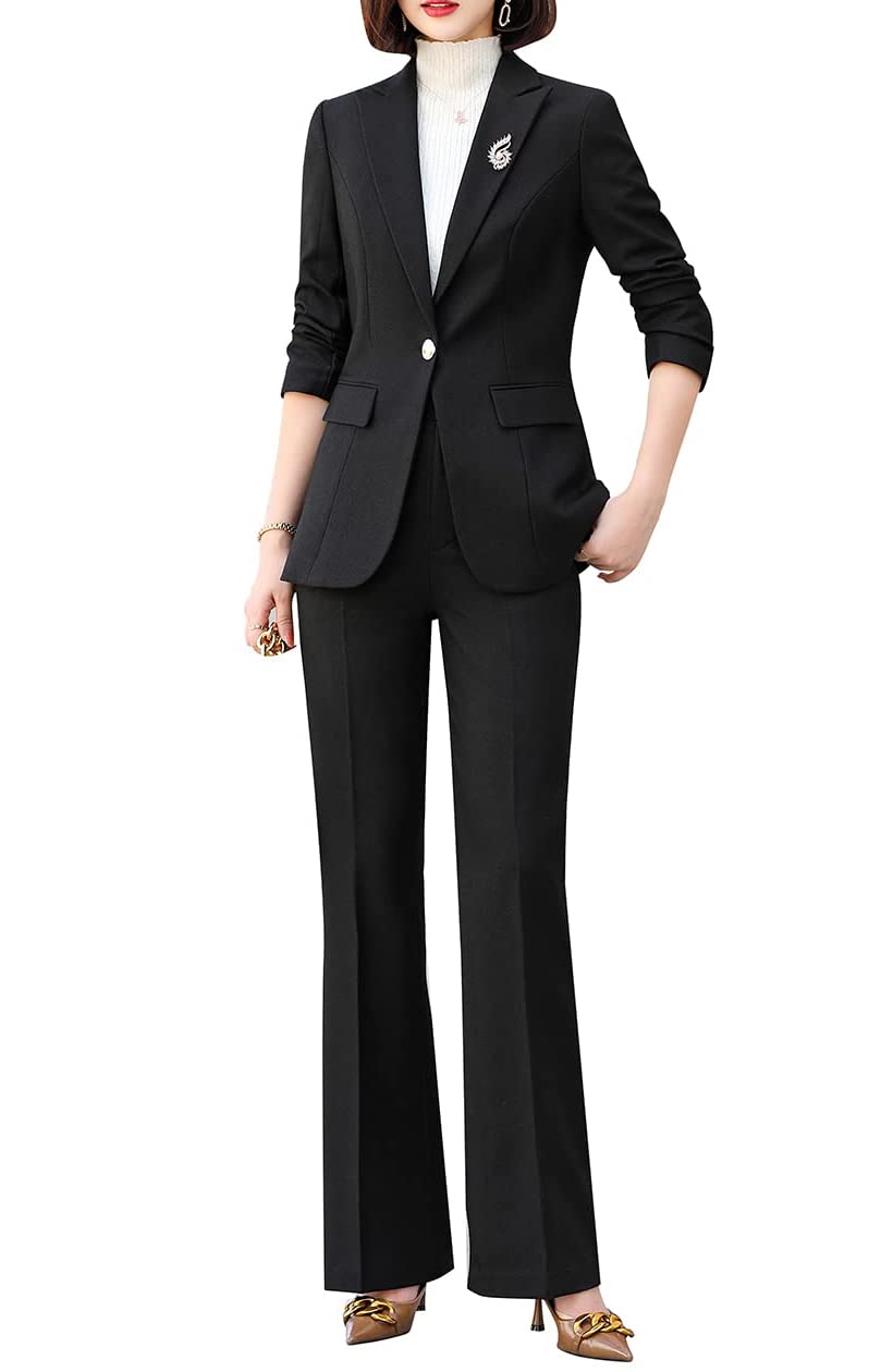 SUSIELADY Women's Blazer Suit Set - Professional 2-Piece Solid Color Pant Suit for Business Office, Formal Work Attire | Perfect for Job Interviews, Corporate Meetings & Office Wear