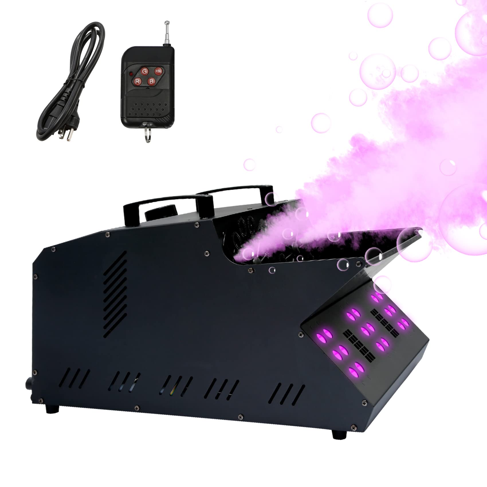 TC-Home 3-in-1 Stage Fog Bubble Machine with 18 RGB LED Lights & DMX Control - Professional Fogger Effect with Dual Bubble Fans for DJ Parties, Concerts, and Stage Performances