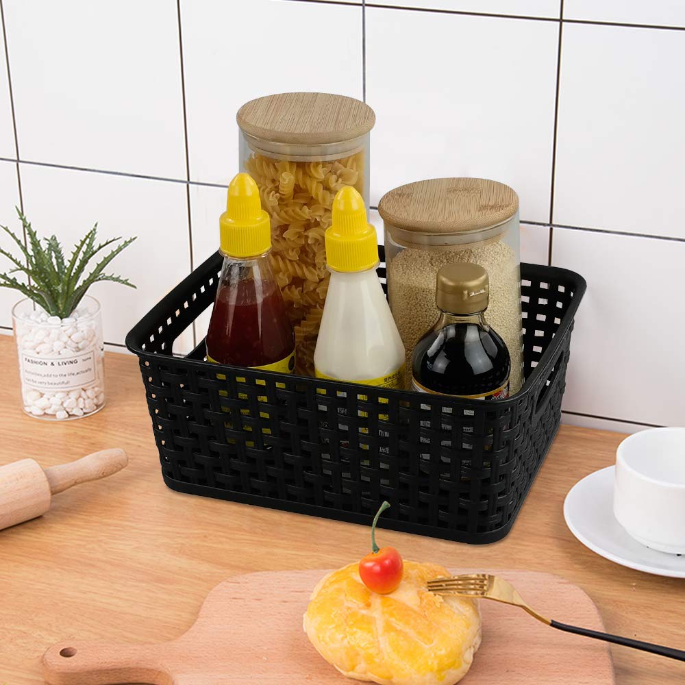 6-Pack Black Woven Storage Baskets - Home & Office Organizers