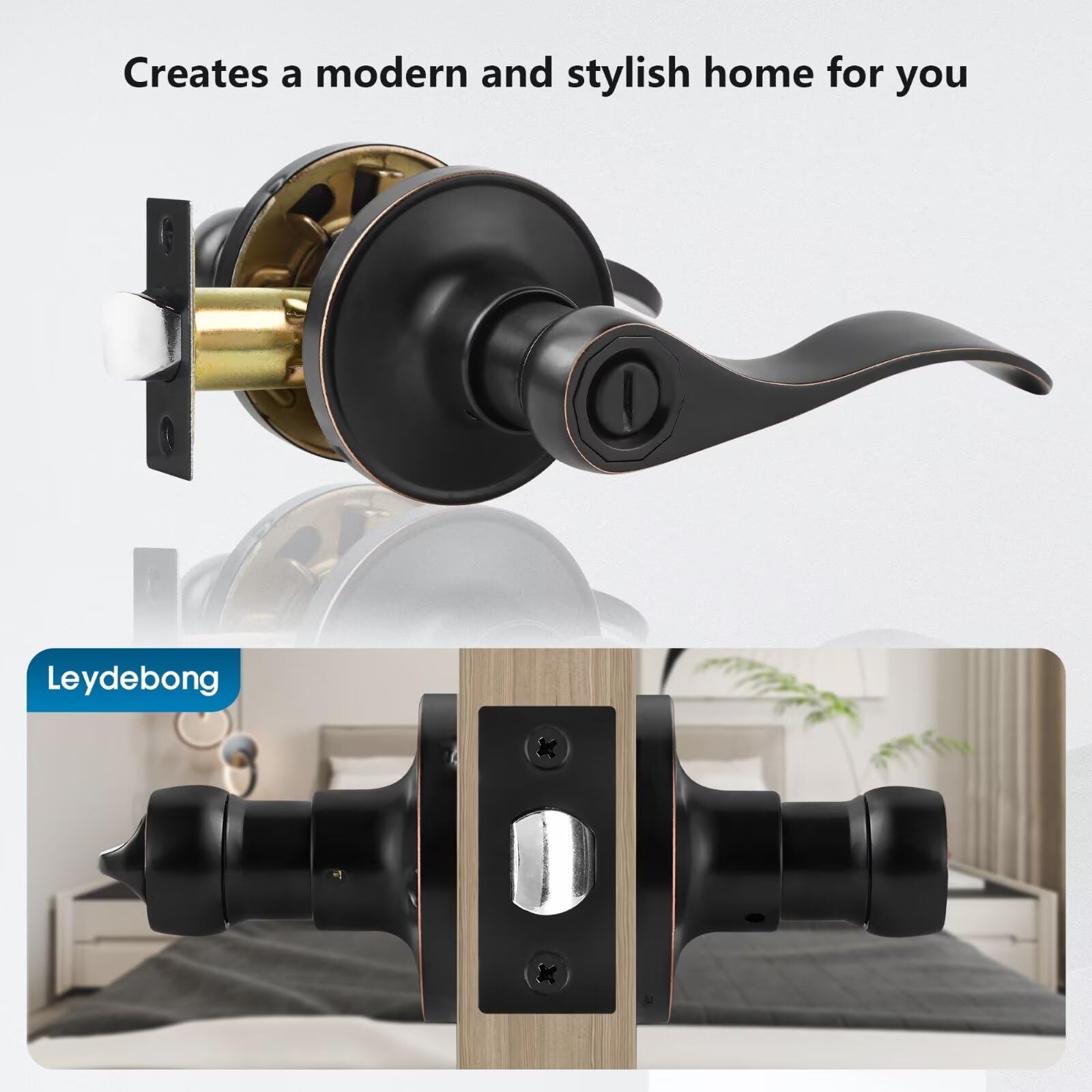 6 Pack Keyless Privacy Door Handles - Oil Rubbed Bronze Interior Door Knobs with Lock for Bathroom, Bedroom & Home Security | Easy Installation & Child Safety Locks