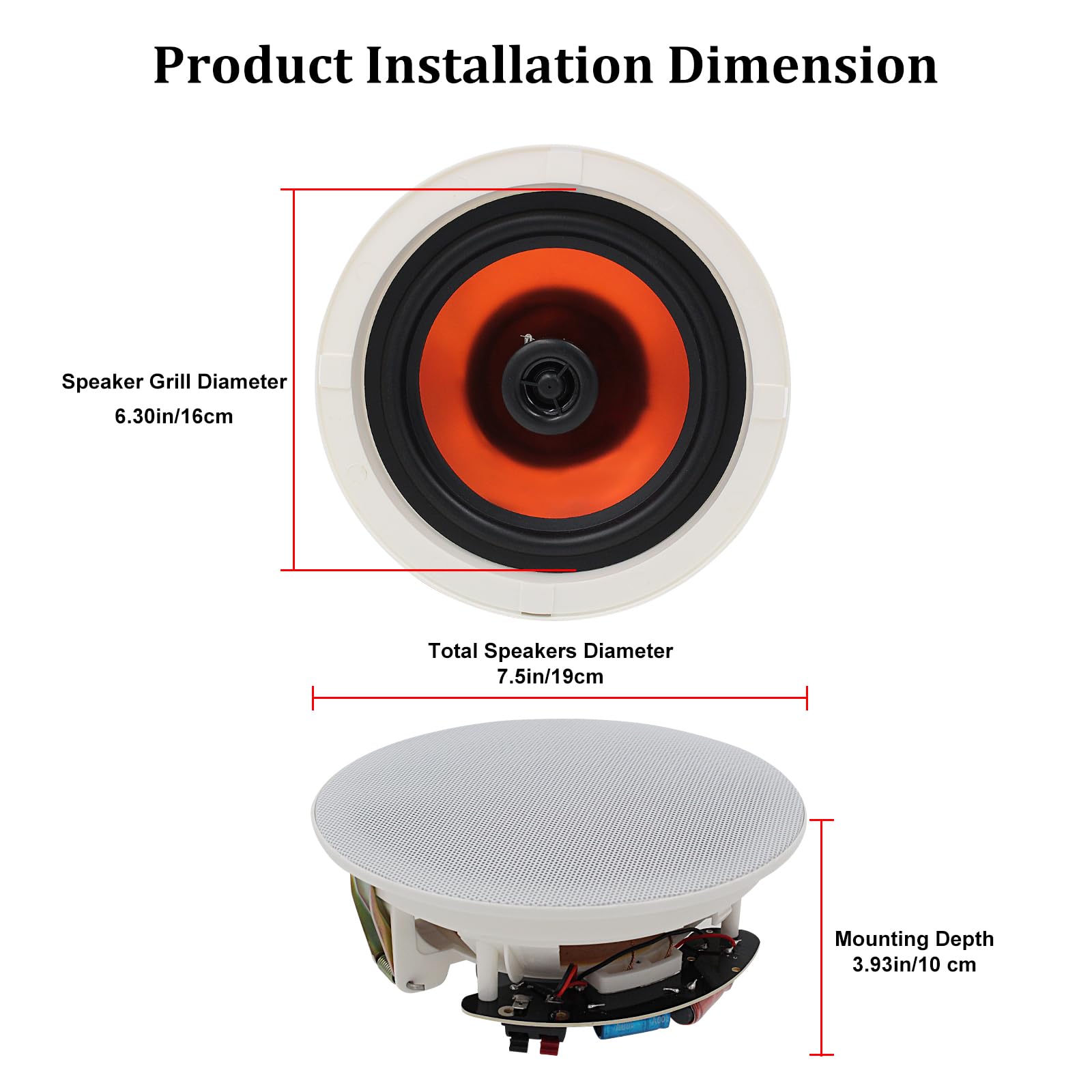 Herdio 6.5 Inch 300W Bluetooth Ceiling Speakers (Pair) - Flush Mount In-Wall Amplifier Receiver for Home Theater, Indoor & Covered Outdoor Use - Perfect for Living Room, Bedroom, Patio and Porch Audio System