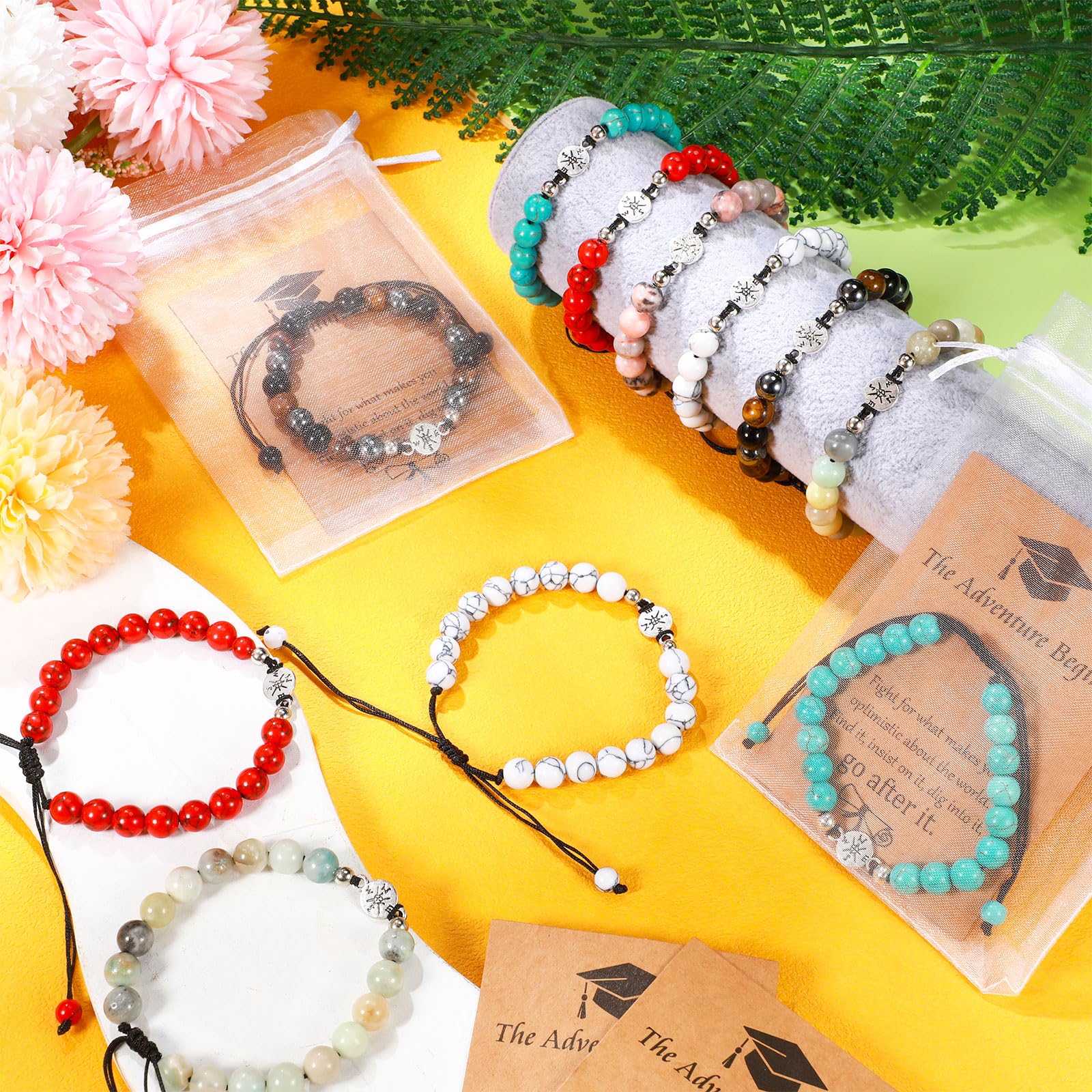 **12-Pack Graduation Compass Bracelets with Organza Gift Bag - Class of 2025 Adjustable Bracelet Set for High School Graduates - Perfect Graduation Gifts for Her & Him - Ideal for Commencement, Parties & Keepsakes**