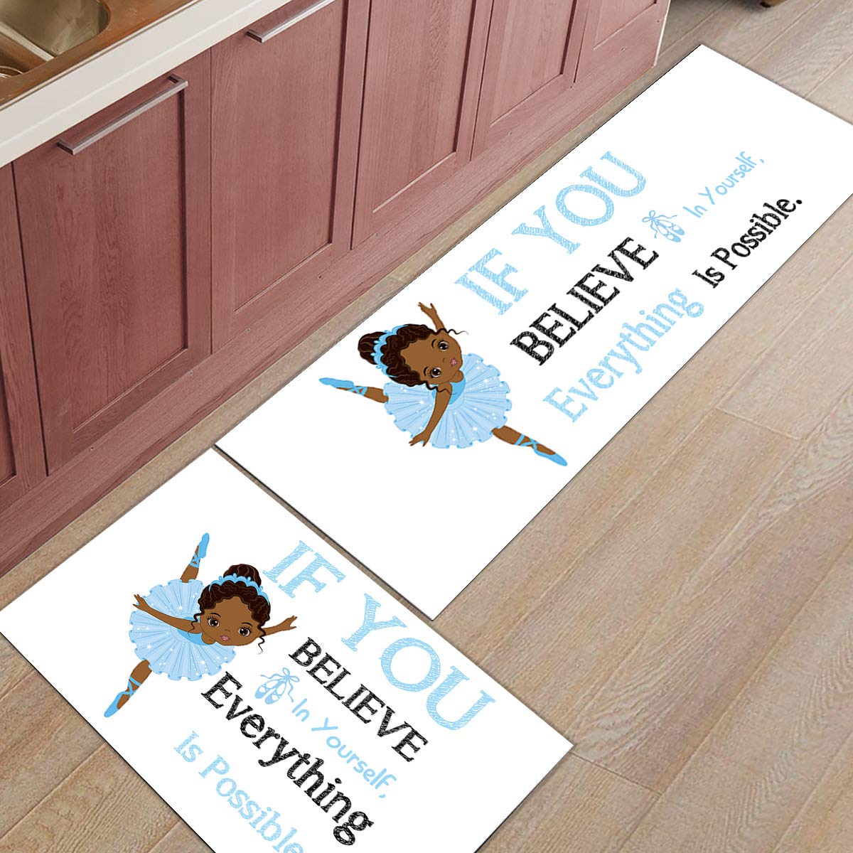 LooPoP Anti-Fatigue Kitchen Mat Set of 2 - Non-Slip, Waterproof & Oil-Proof Standing Mats with Dancing Girl Design (Blue) - Perfect for Cooking, Dishwashing & Comfortable Standing in Home Kitchen