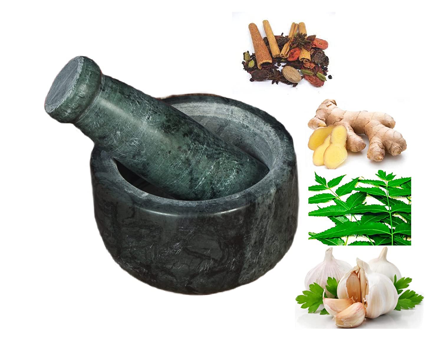 Natural Green Marble Mortar and Pestle Set - 4 Inch Imam Dasta, Okhli Musal, Kharal for Grinding Spices & Herbs - Perfect for Indian Cooking, Ayurvedic Remedies & Kitchen Essentials