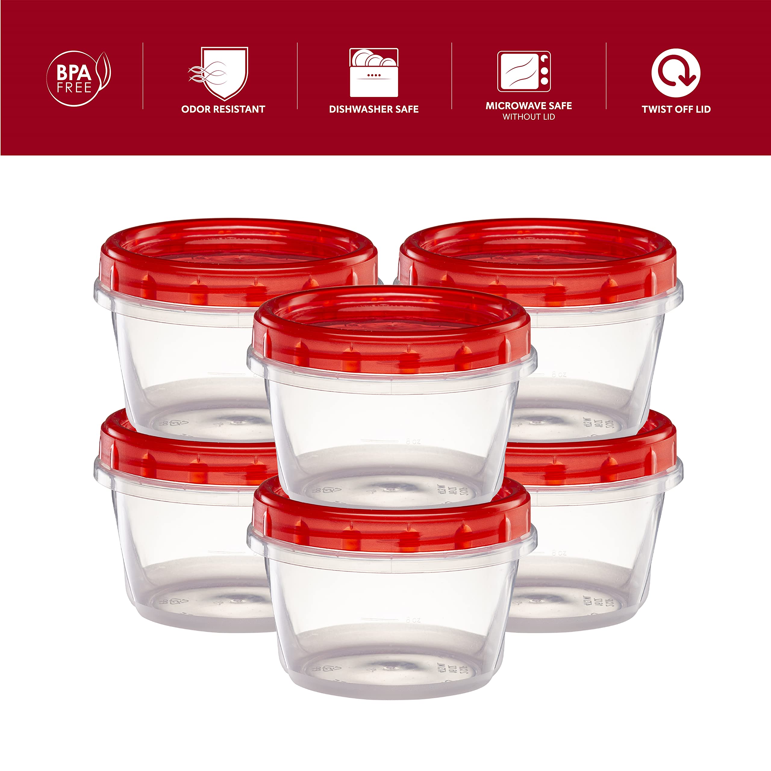 16oz (20 Pack) Clear Bottom Red Top Twist Cap Food Storage Containers with Screw-On Lids - Perfect for Freezer, Meal Prep & Leftovers Storage