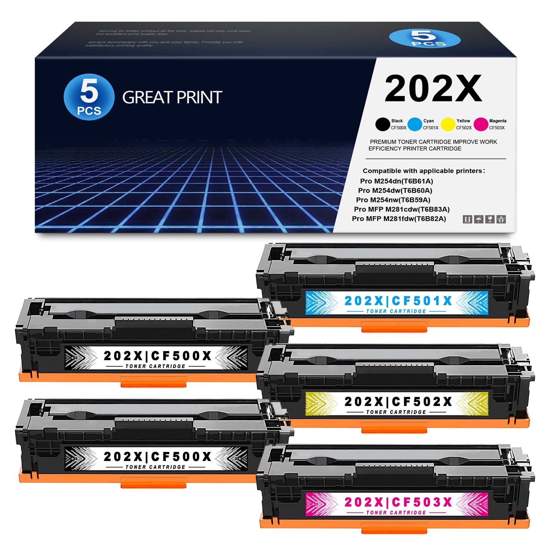 ALUMUINK Compatible Toner Cartridge Replacement for HP Pro M254nw M254dw M254dn MFP M280nw M281fdn M281fdw M281cdw Printer (5-Pack: 2BK+1C+1M+1Y) | High-Quality CF500X CF501X CF502X CF503X Replacement | Perfect for Office Printing & Home Office Use