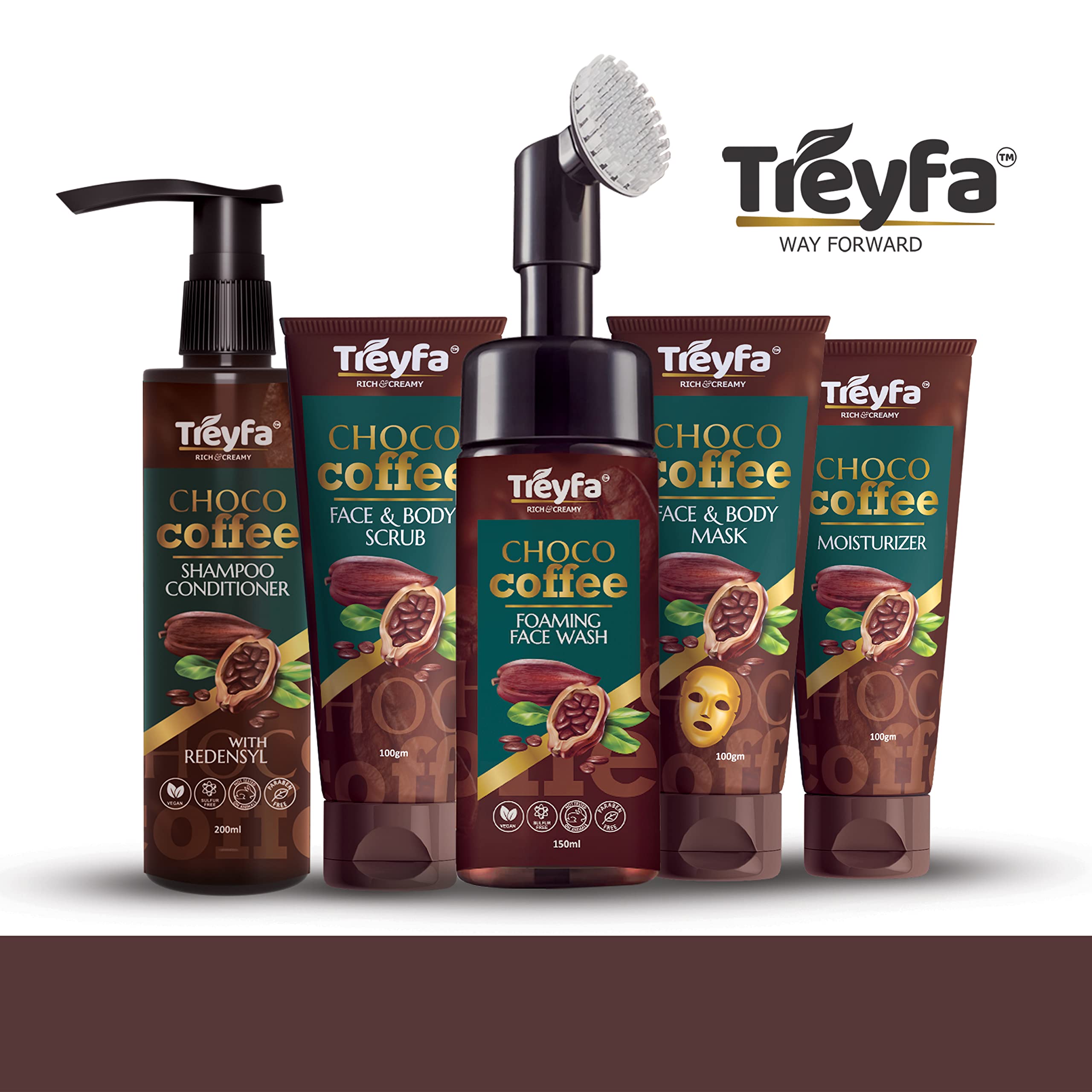 Treyfa Choco Coffee Foaming Face Wash with Vitamin C - Natural Glow & Hydrating Cleanser for Men & Women | Acne Treatment & Beard Wash | Paraben, Sulfate & Silicone Free (150ml) | Perfect for Morning Skincare Routine & Post-Shave Care