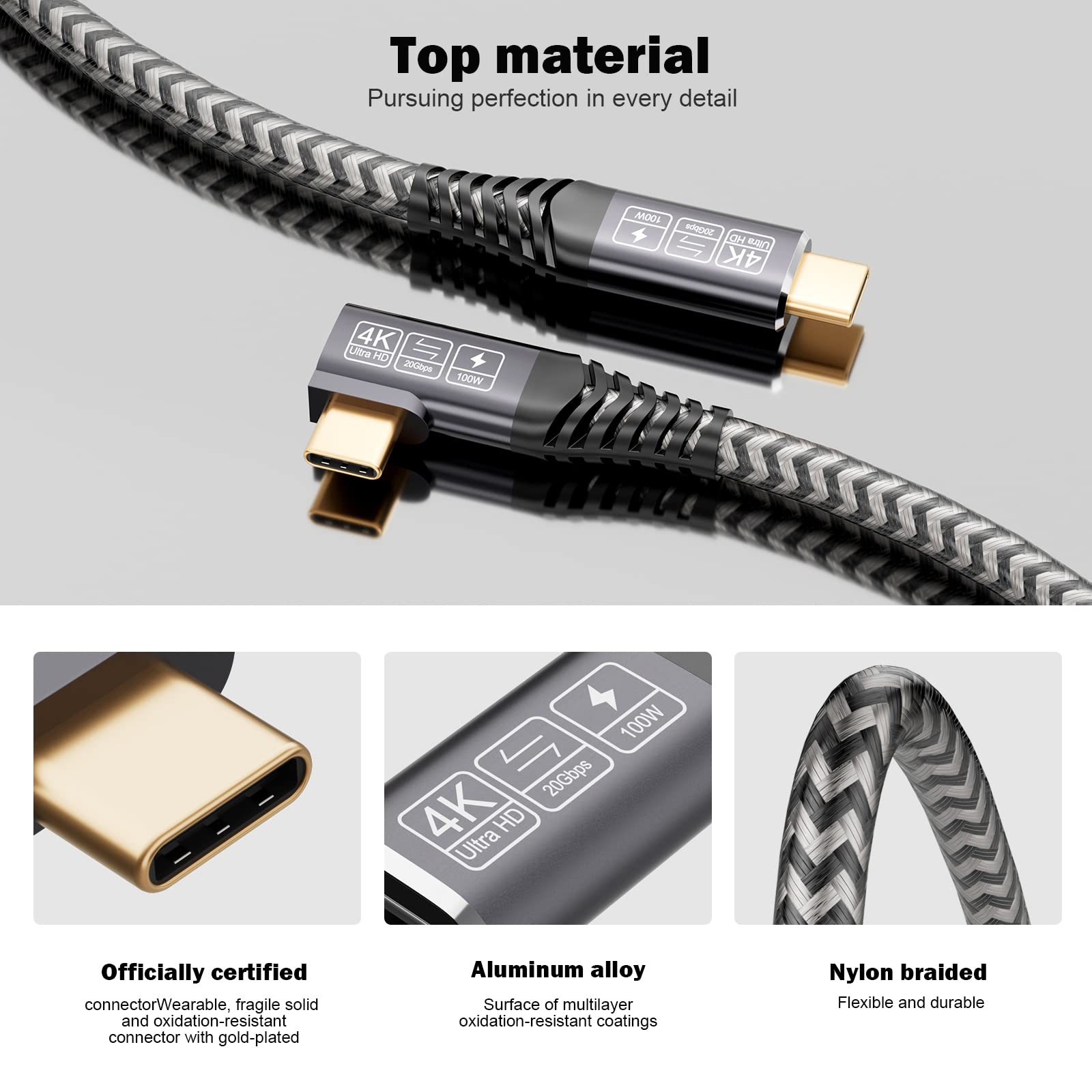 CAKOBLE USB C Cable 2m 100W 4K@60Hz for MacBook Pro & Samsung Galaxy - Fast Charging & Video