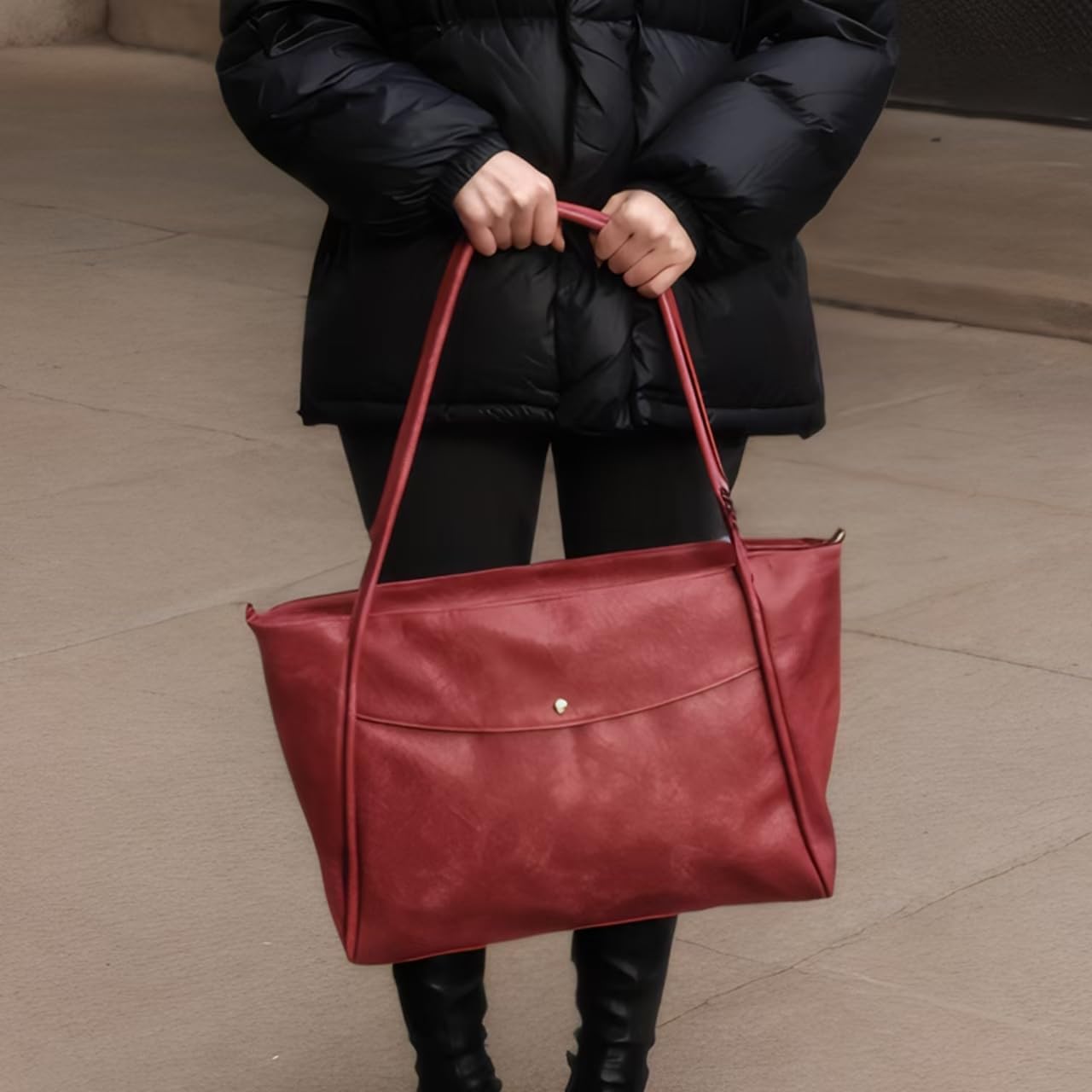 Large Vegan Leather Tote Bag for Women - Oversized Work & Travel Weekender Bag with Zipper | Perfect for Office, Gym, Beach & Weekend Getaways