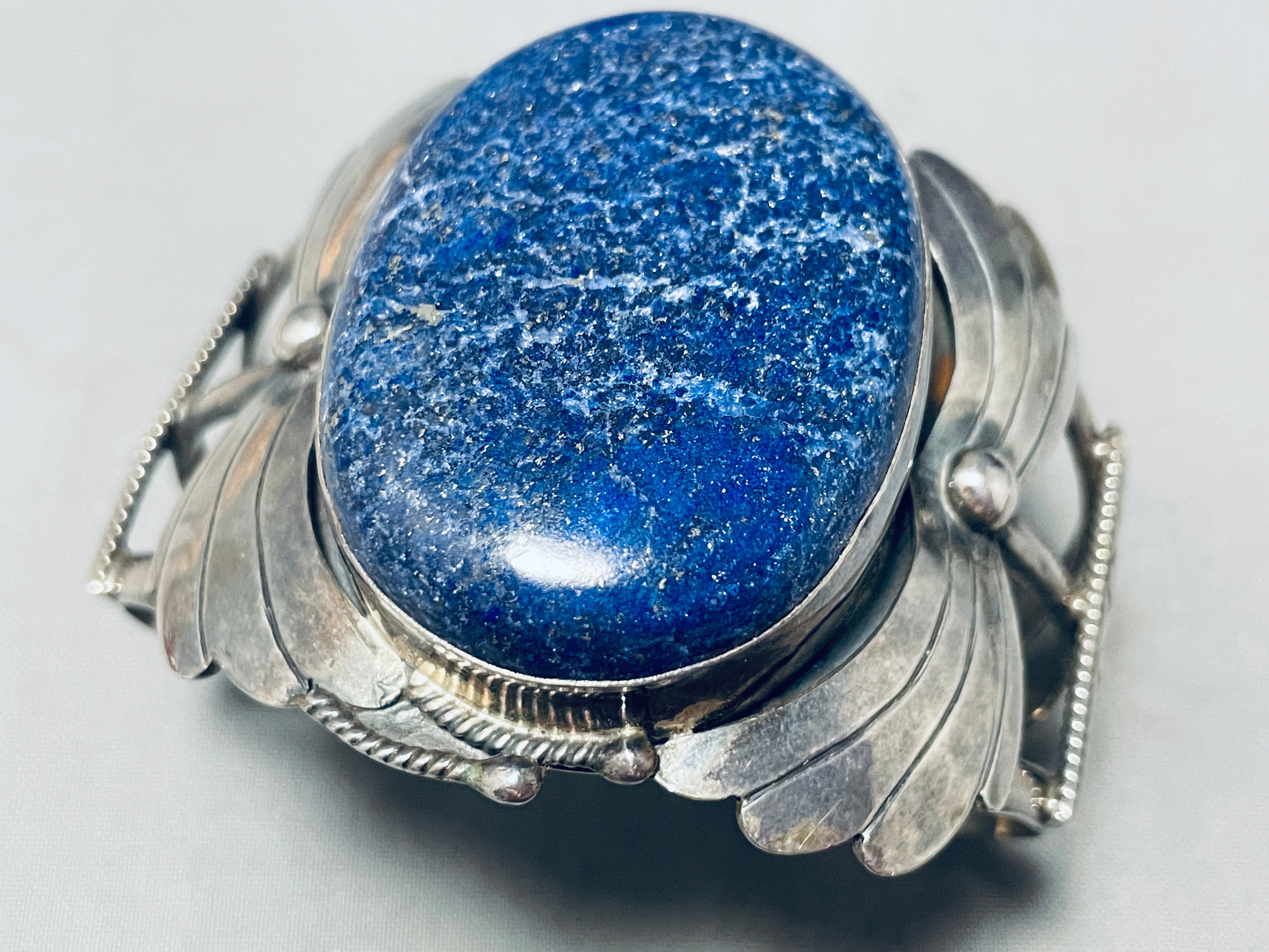 105 Gram Vintage Native American Navajo Midnight Lapis Sterling Silver Bracelet - Handmade Tribal Jewelry for Women - Perfect for Boho Fashion, Gift Giving & Special Occasions