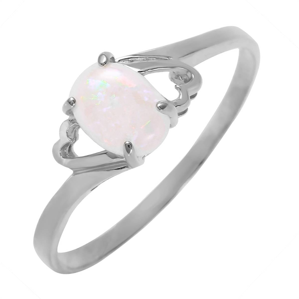 0.45 Carat 14K Solid White Gold Boundless Heart Opal Ring - Elegant Jewelry for Women, Perfect Gift for Anniversary, Valentine's Day & Special Occasions