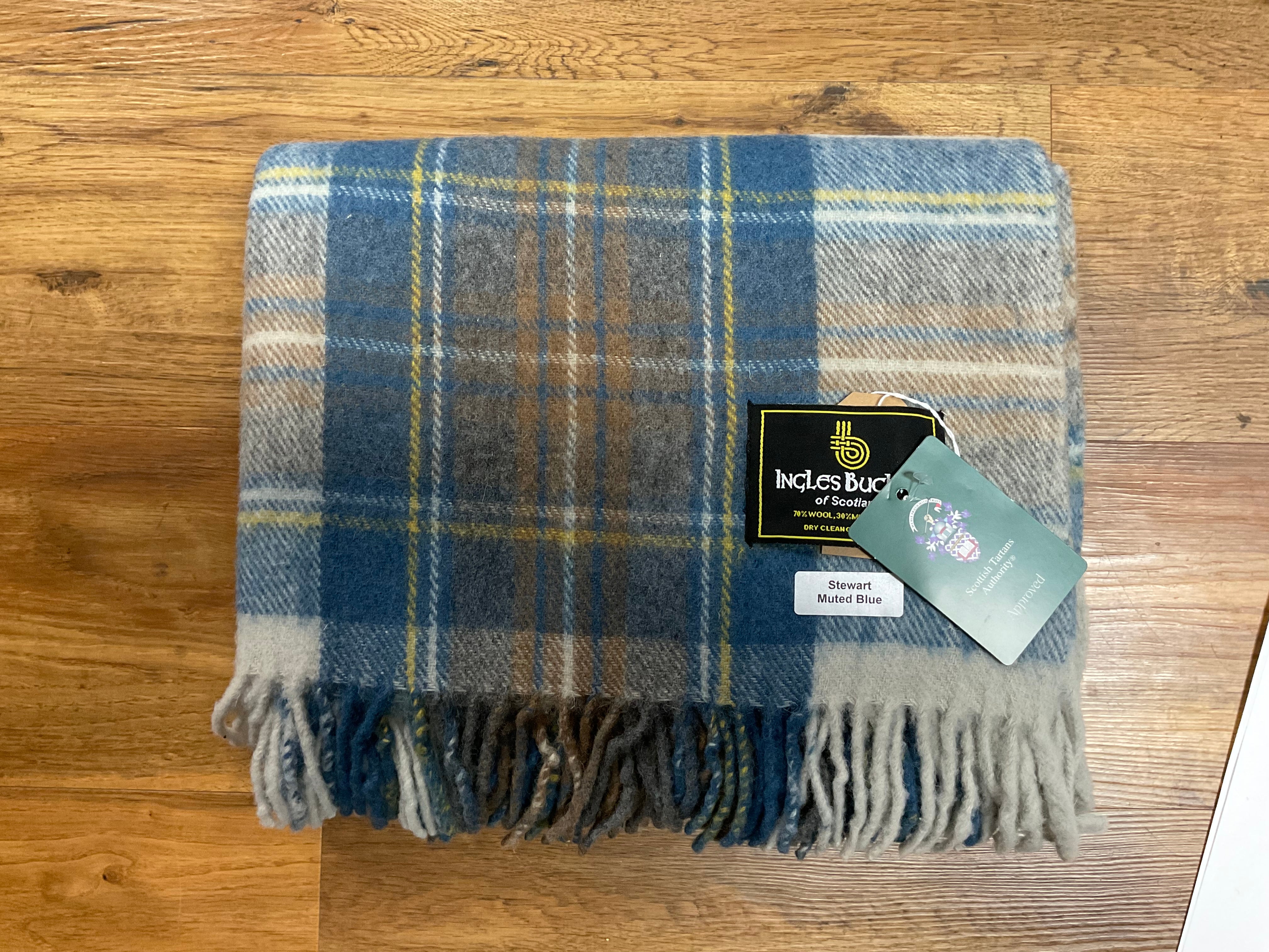 Stewart Muted Blue Tartan Plaid Rug - Soft Wool Blend Throw Blanket for Sofa, Bed & Home Decor | Cozy Living Room, Bedroom & Dorm Essentials
