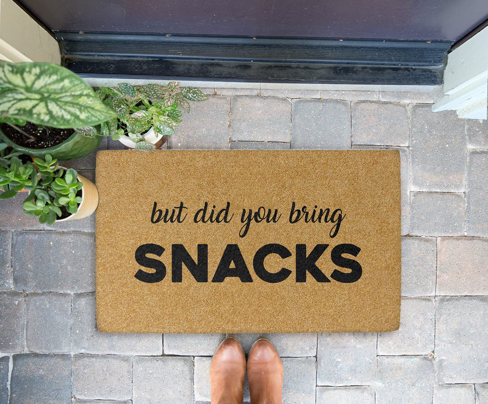 Funny Coir Doormat 'But Did You Bring Snacks' - Non-Slip Entryway Rug for Porch, Front Door Decor - Unique Housewarming Gift for Men & Women - Perfect Home Decor for Apartments, Patios & Farmhouse Entryways