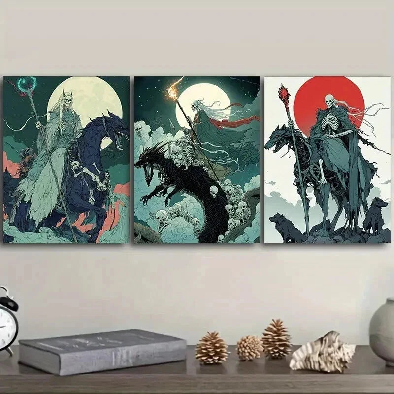 3-Piece Queen of Death Wall Art Set - Framed Canvas 50x70cm (19.7x27.6in) - High Quality Print, 100% Australian Made, Ready to Hang - Gothic Home Decor for Living Room, Bedroom & Office