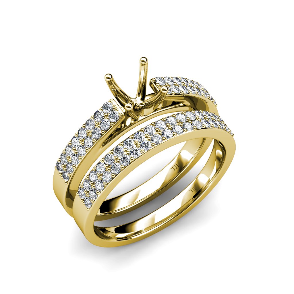 14K Gold Diamond Double Row Bridal Set - 0.70ctw Semi Mount Engagement Ring & Wedding Band Set for Women | Perfect for Proposals, Anniversaries & Bridal Jewelry Gifts