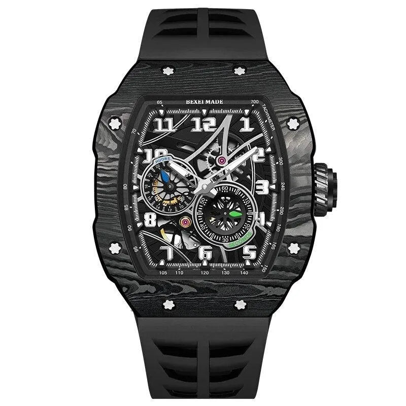 BEXEI 9088 Men's Automatic Watch - Carbon Fiber Case, Miyota 82S7 Movement, Sapphire Crystal, 50M Waterproof, Sporty Wind Design for Outdoor & Business Wear