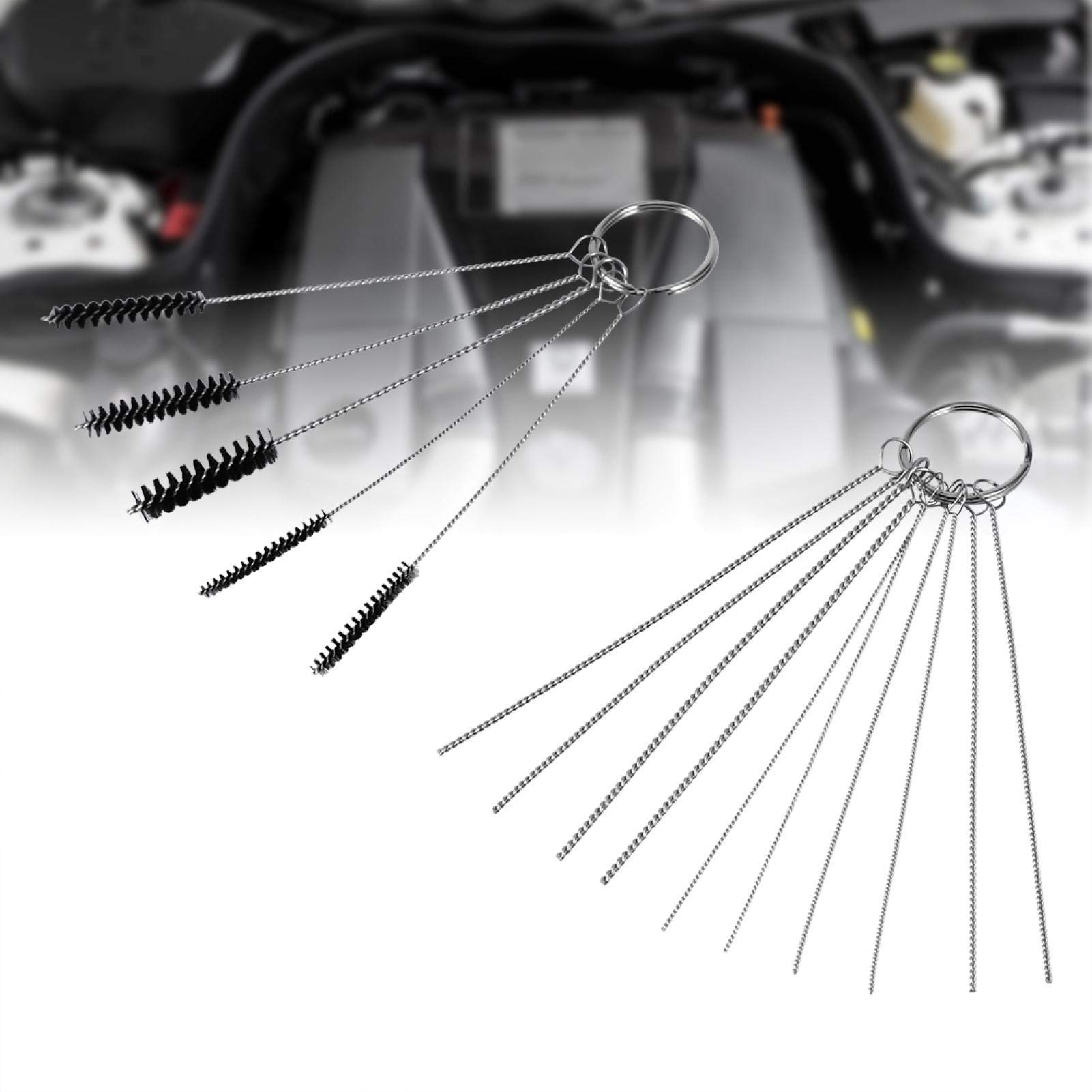 Carburetor Cleaning Kit - 5 Brushes & 10 Needles for Motorcycle, ATV, Moped - Remove Carbon Dirt & Jet Deposits - Perfect for Carb Maintenance & Engine Tune-Ups