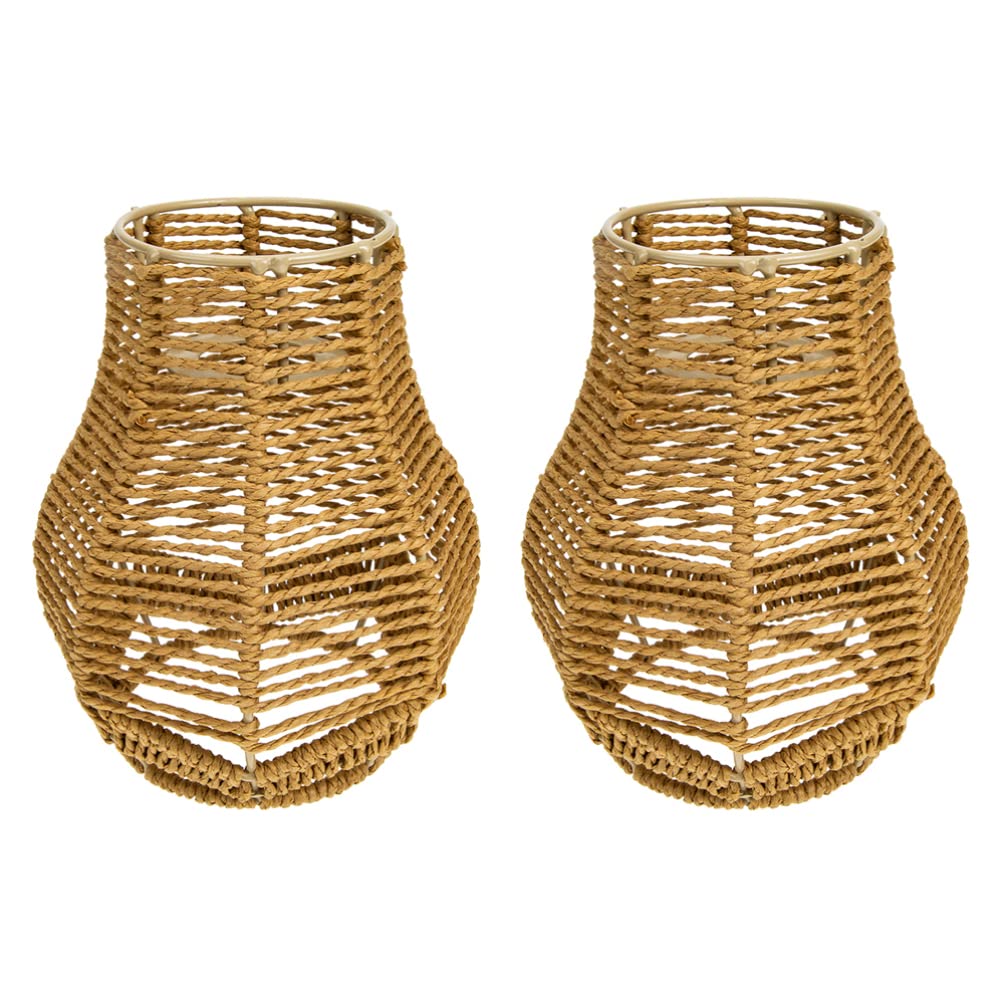 GANAZONO 2-Pack Hand Woven Vintage Lampshades - Natural Paper Rope Ceiling Light Covers for Table Lamps, Floor Lamps & Pendant Lights (Khaki) | Boho Home Decor, Living Room & Bedroom Lighting