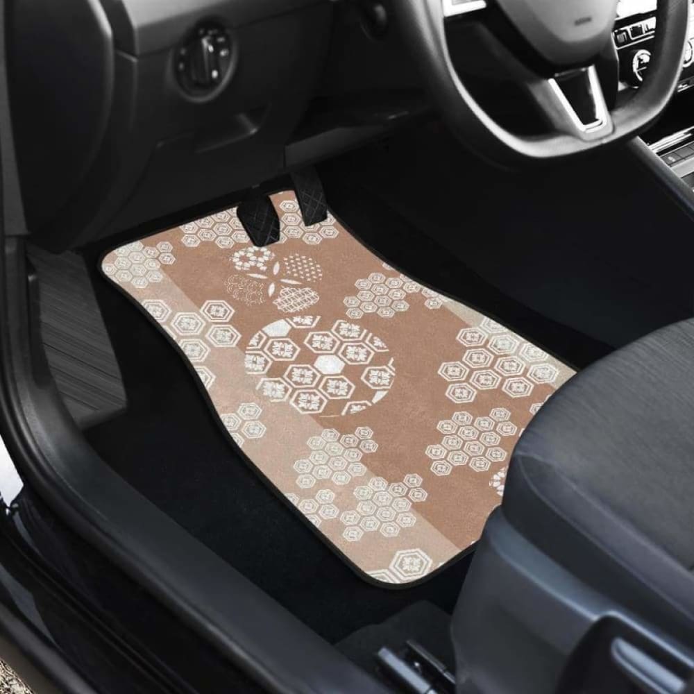 Hexagon Japanese Pattern Car Mats - Non-Slip Front & Back Floor Mats for Cars - Perfect for Sedans, SUVs, and Trucks - Enhances Interior Style & Protects Vehicle Floor