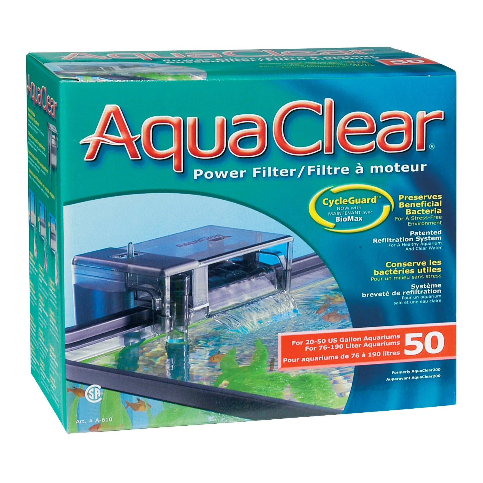 AquaClear 50 Power Filter for Aquariums - Up to 50 Gallon (190L) High Efficiency Fish Tank Filter System - Perfect for Freshwater & Saltwater Tanks