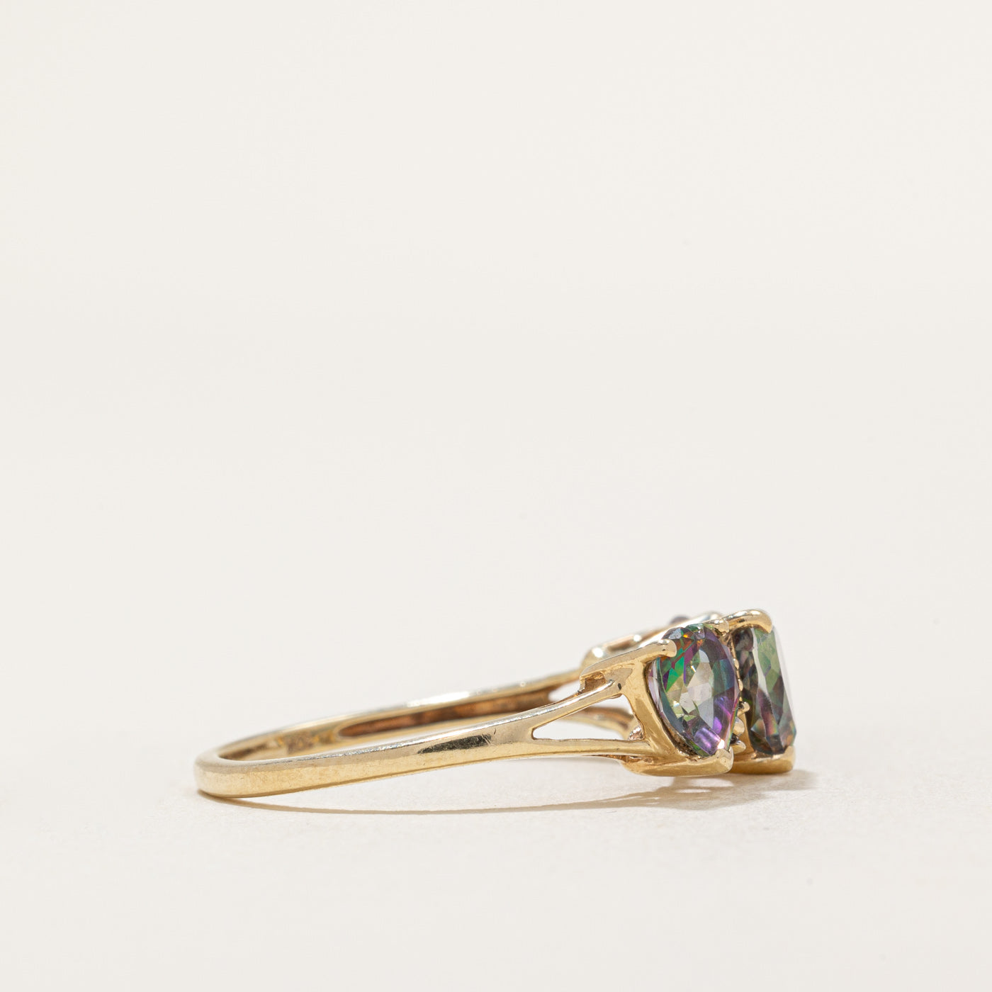 1.50ctw Three Stone Heart Cut Mystic Topaz & Diamond Ring - 0.005ctw Diamond Accents - Size 7 | Elegant Jewelry for Anniversary, Engagement & Special Occasions