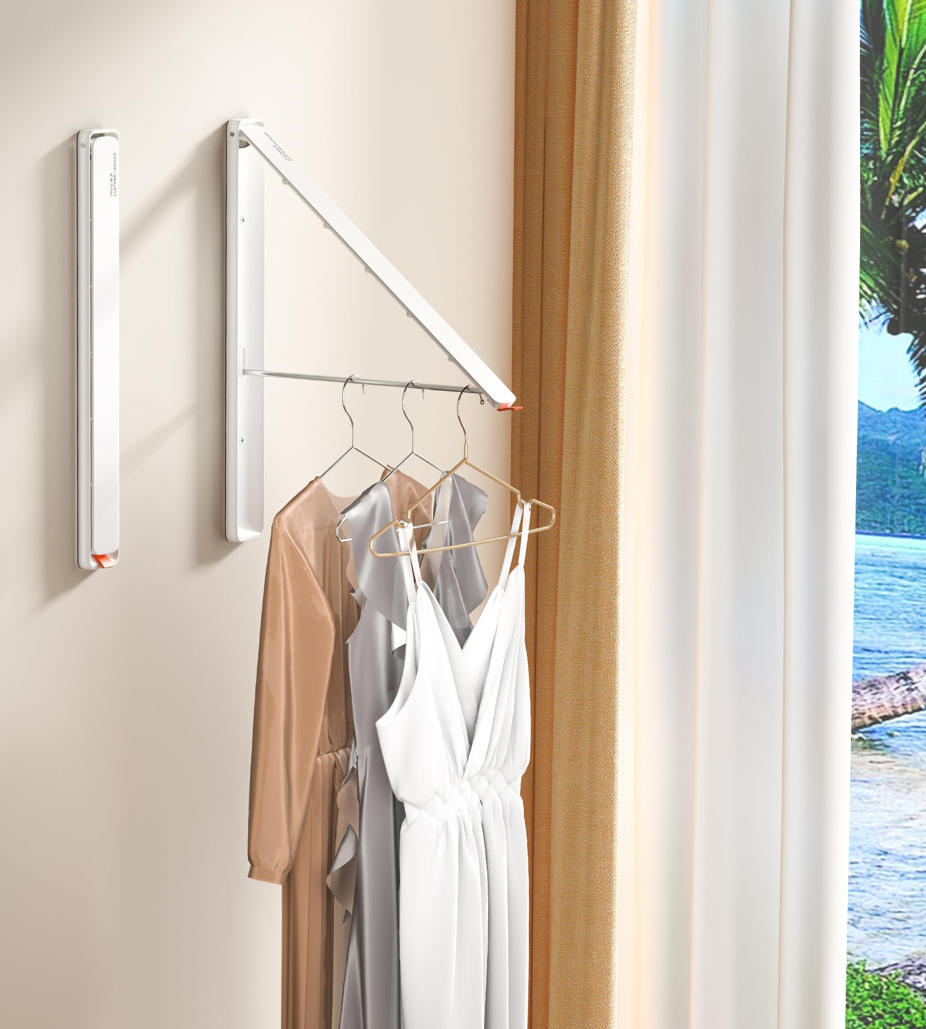 Wall Mounted Retractable Foldable Clothes Drying Rack - Space Saving Laundry Organizer for Dorm, Closet, Balcony & Small Spaces (White Metal, 1 Pack) - Perfect for Apartments & Tight Spaces