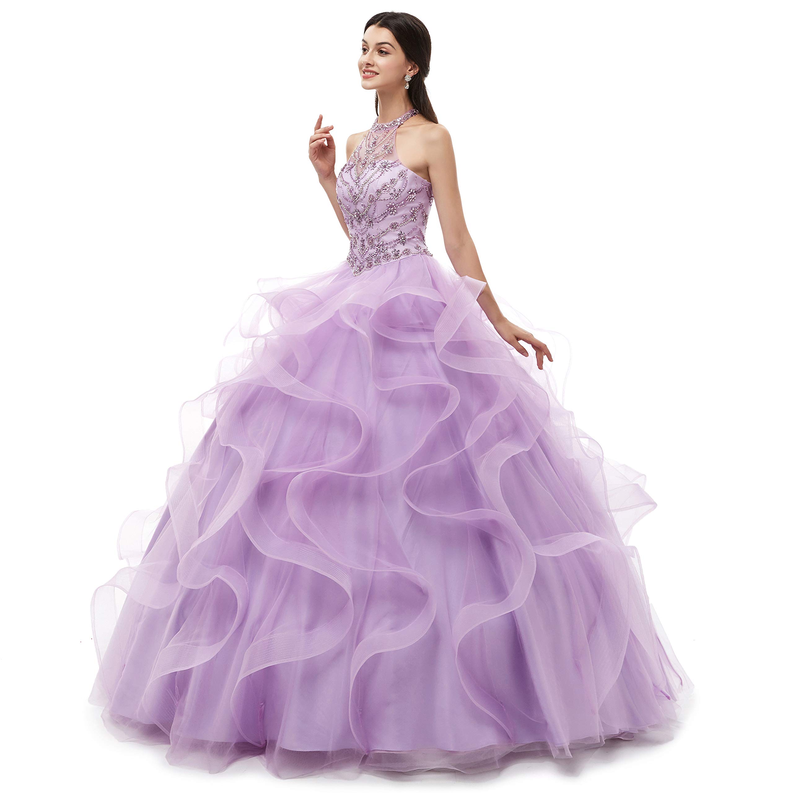 Elegant Halter Ball Gown Tulle Beaded Quinceañera Dress for Girls | Sweet 16 Birthday Party Formal Gown | Perfect for Quinceañeras, Proms, and Special Occasions