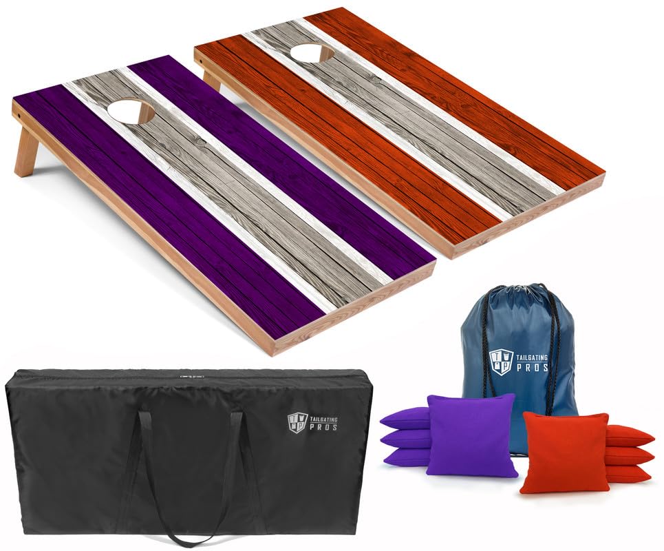 Premium Striped LED Cornhole Board Set with Built-in Lights - 4'x2' Regulation Size, Multicolor LED Lighting, 8 Bean Bags & Carrying Case - Perfect for Tailgating, Backyard Parties, Camping & Outdoor Games