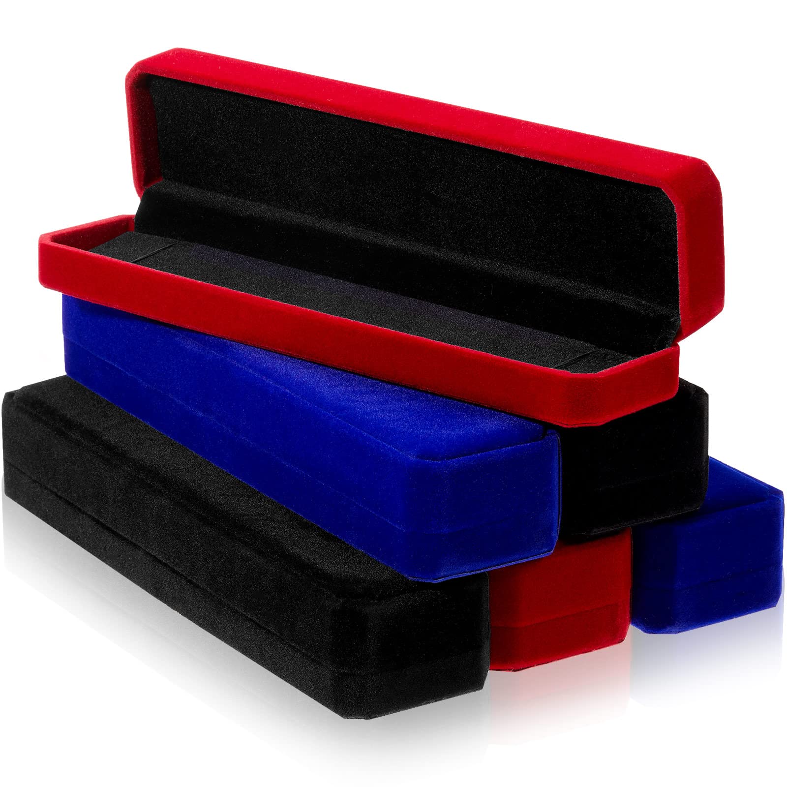 Luxury Velvet Jewelry Box Set - 12 Pcs Necklace Ring Bracelet Display Case with Soft Lining (Purple, Red, Blue, Black) | Perfect for Jewelry Storage, Gift Presentation & Boutique Showcase