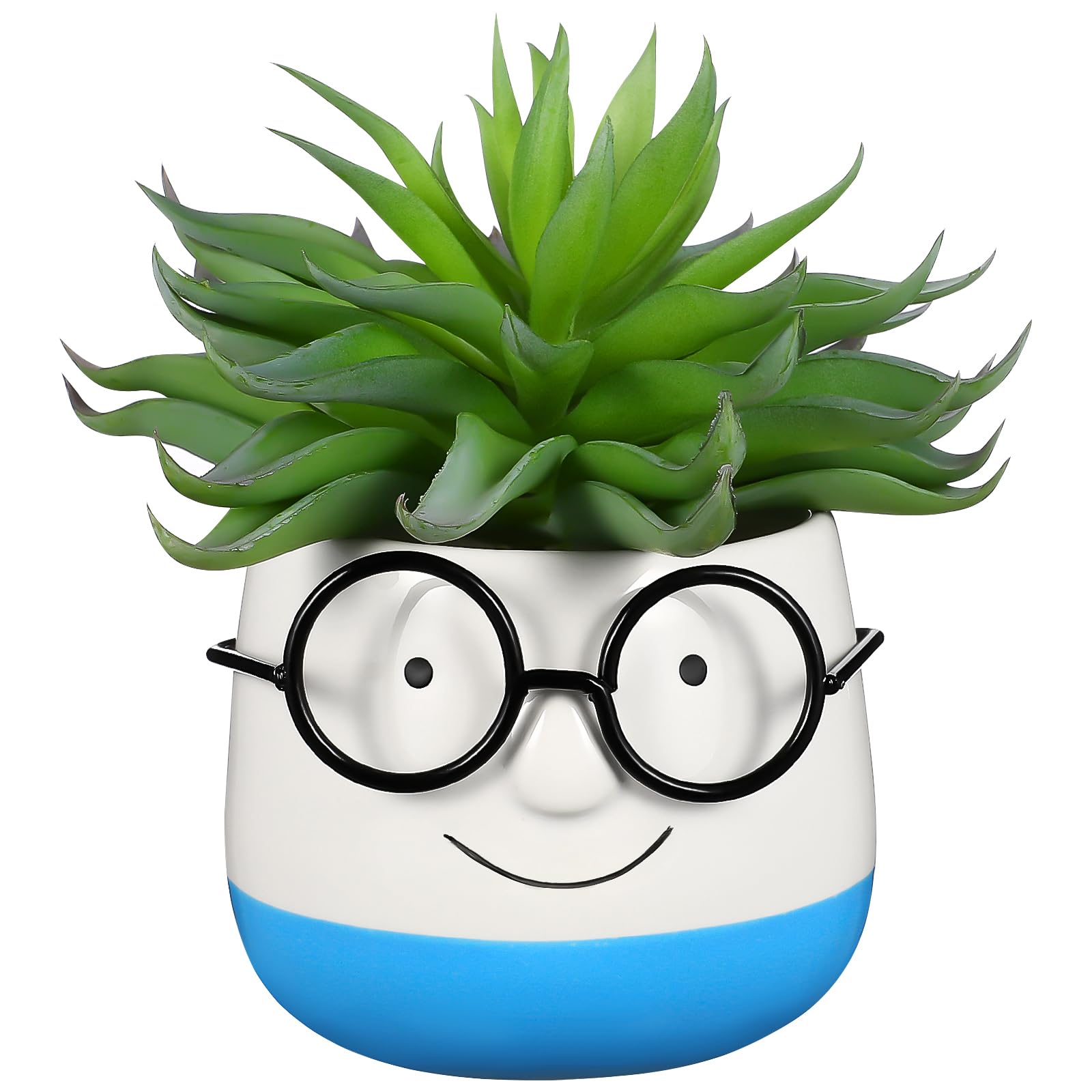 PRETYZOOM Ceramic Plant Pot with Eyeglasses Design - 6 Inch Bonsai Flower Pot, Succulent Planter, Pen Holder & Brush Cup for Home Office Desk Decor | Perfect for Small Plants, Cactus, Office Supplies Organization