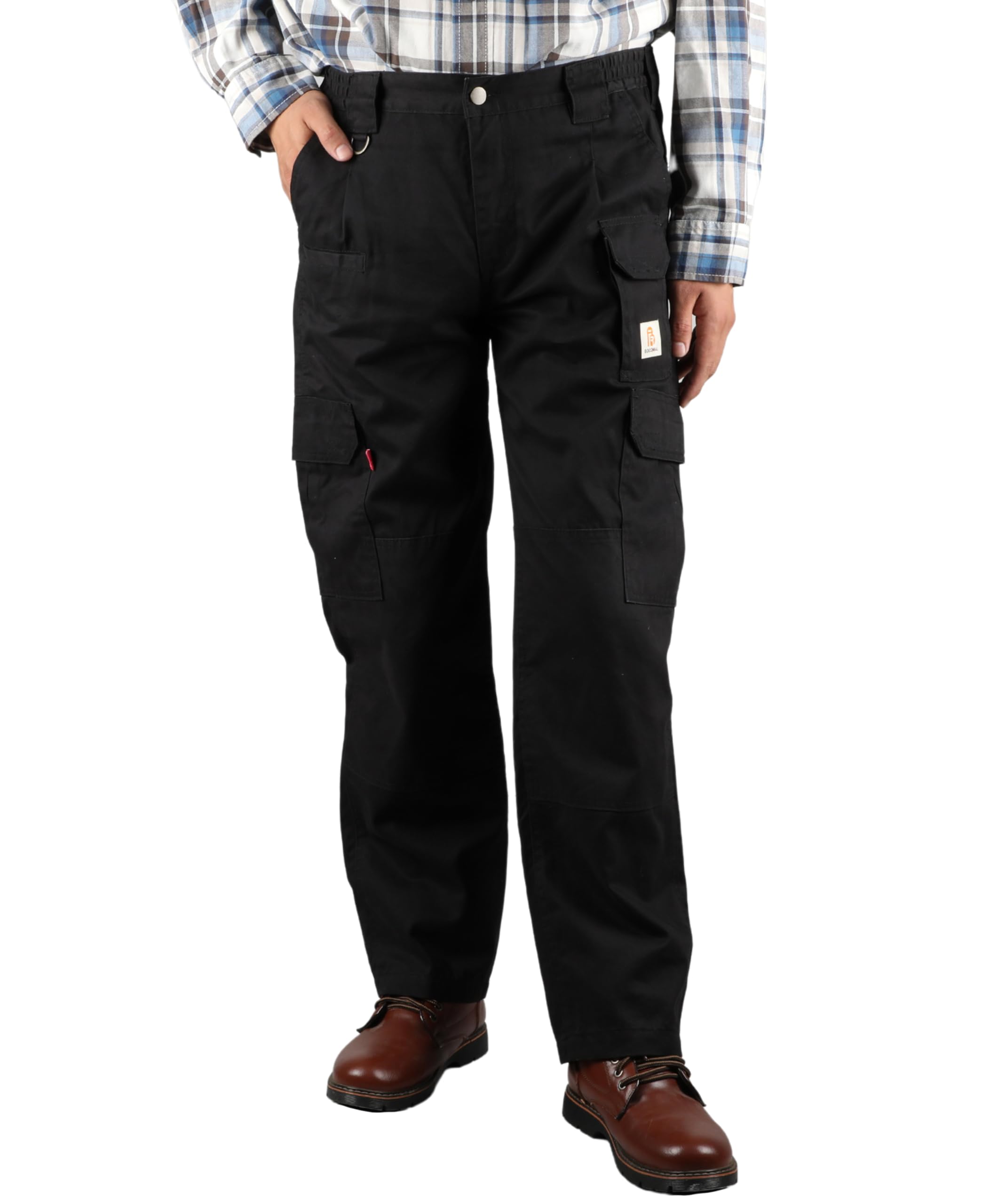 BOCOMAL Men's Flame Resistant Cargo Work Pants with Double Front & 10 Multi-Pockets - Elastic Waist for Comfort - Perfect for Construction, Welding & Outdoor Labor Jobs