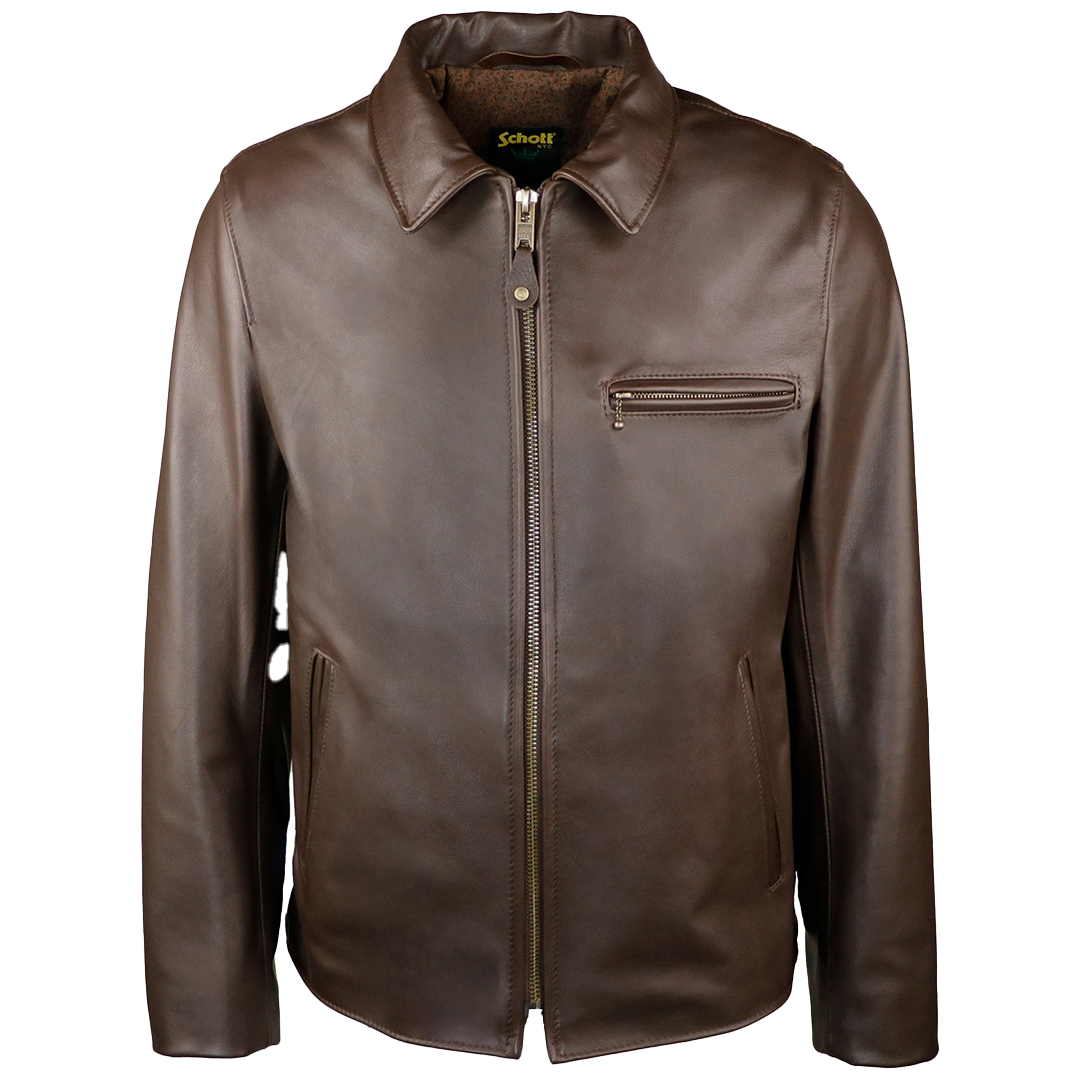 Schott NYC Lightweight Cowhide Delivery Jacket - Genuine Leather Motorcycle Jacket for Men, Brown - Perfect for Riding, Casual Wear & Outdoor Adventures