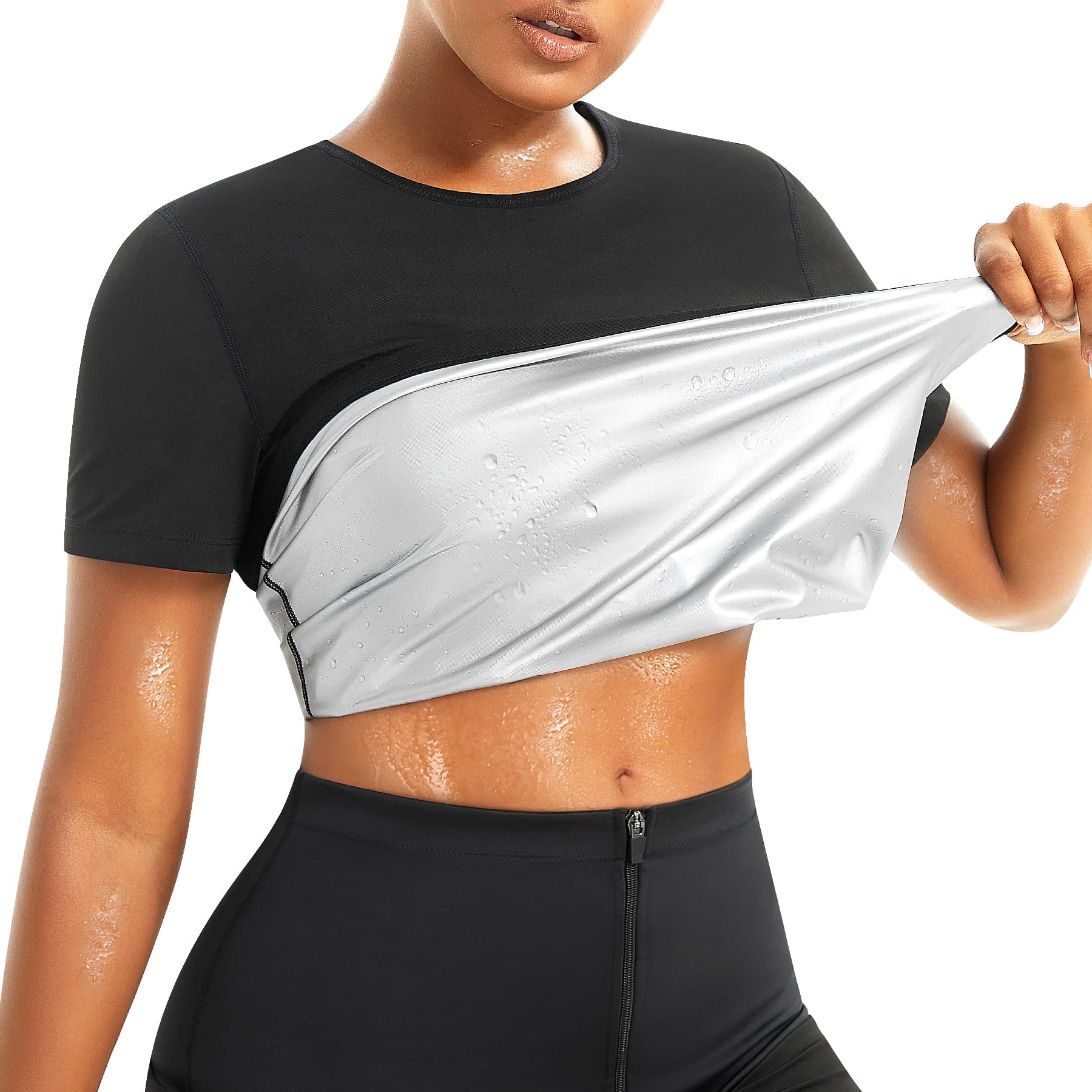KUMAYES Women's Sauna Shirt - Short Sleeve Sweat Suit for Weight Loss & Workouts | Compression Top & Body Shaper for Sauna, Gym & Home Fitness