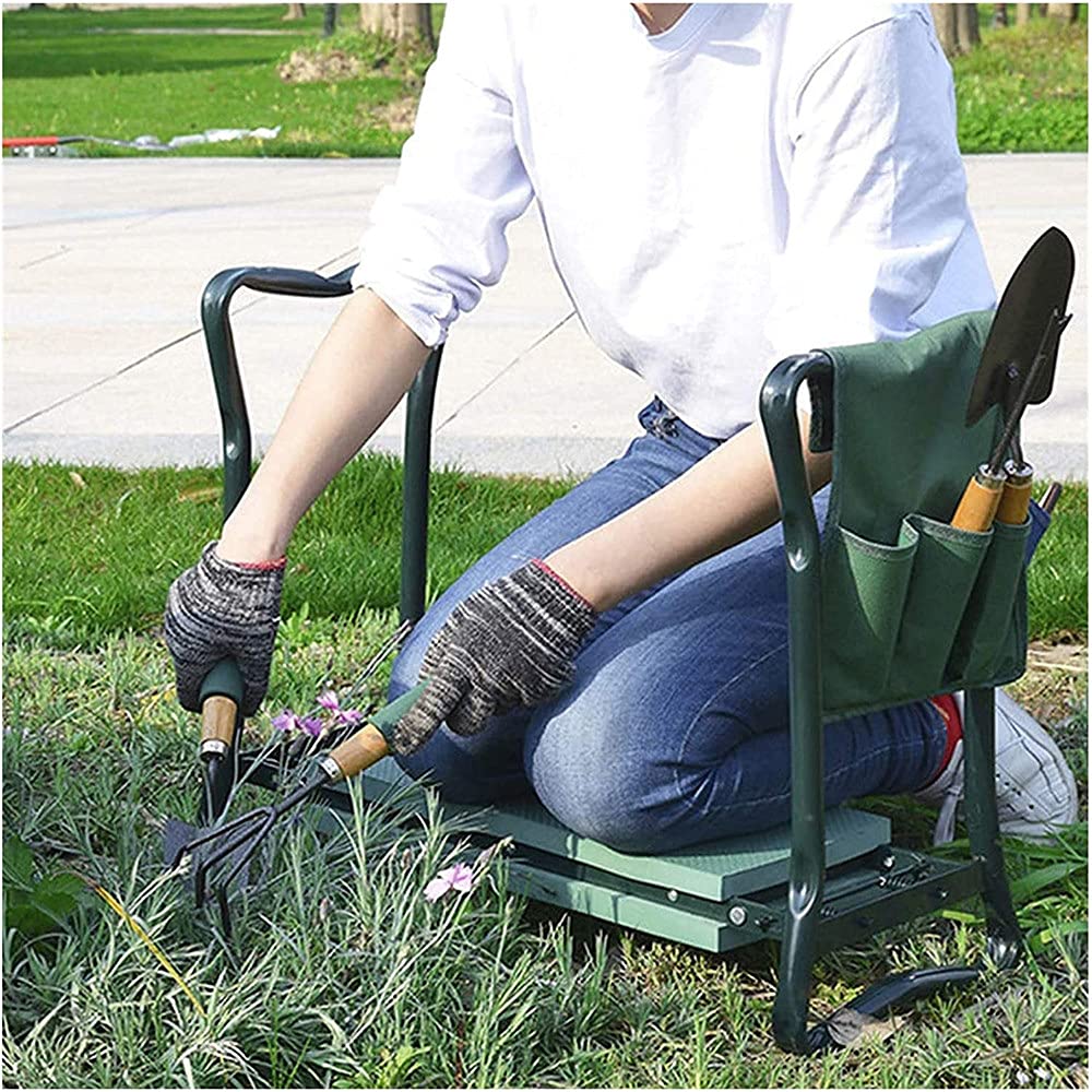 Heavy Duty Folding Garden Kneeler and Seat - 2 in 1 Gardening Bench with Tool Pouch & Foldable Iron Pipe - Ergonomic Kneeling Stool for Outdoor Planting, Weeding, and Yard Work - Perfect for Seniors and Garden Enthusiasts