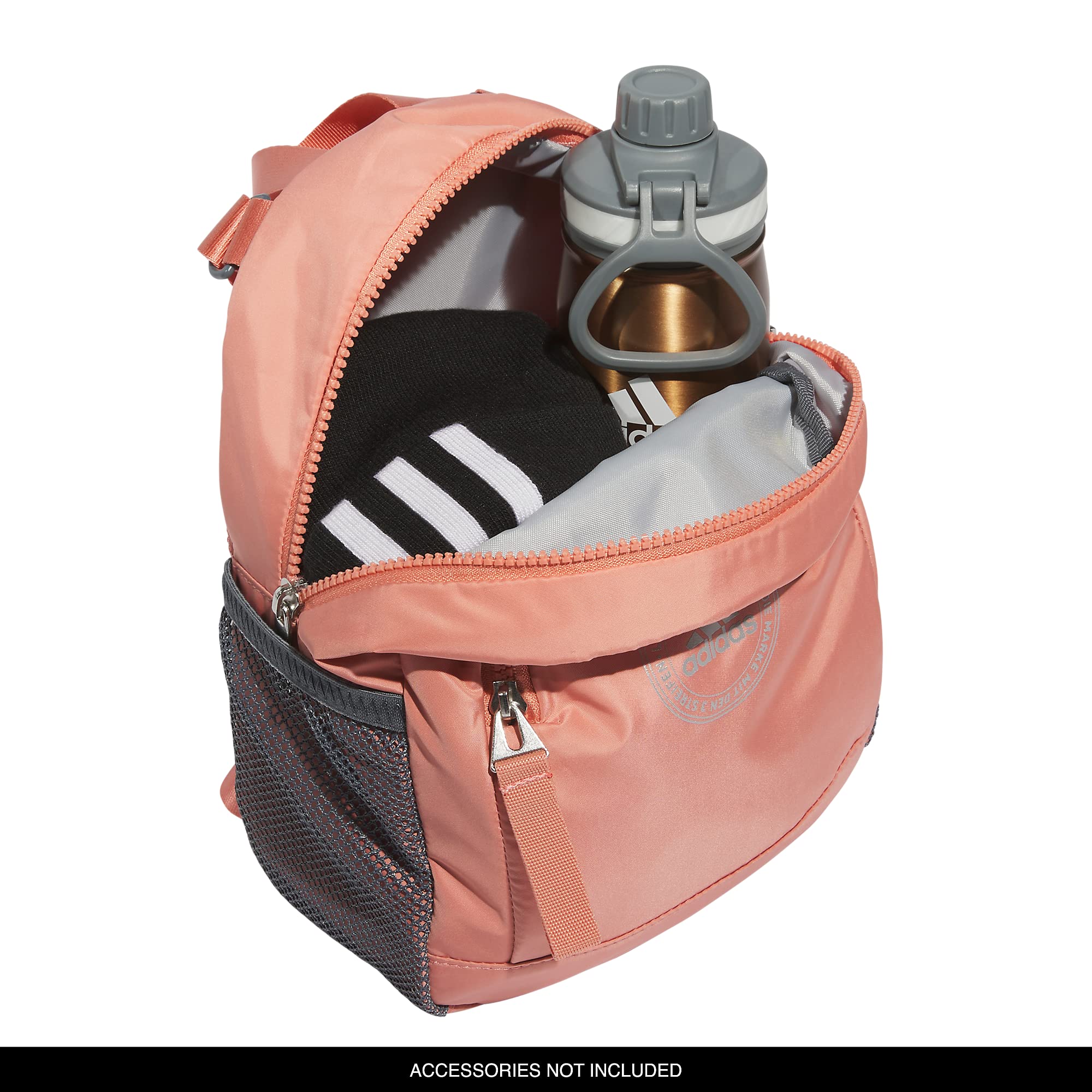 Adidas Unisex Linear Mini Backpack - Small Travel Bag for School, Gym & Hiking - Lightweight Water-Resistant Daypack (Wonder Clay/Silver Metallic)