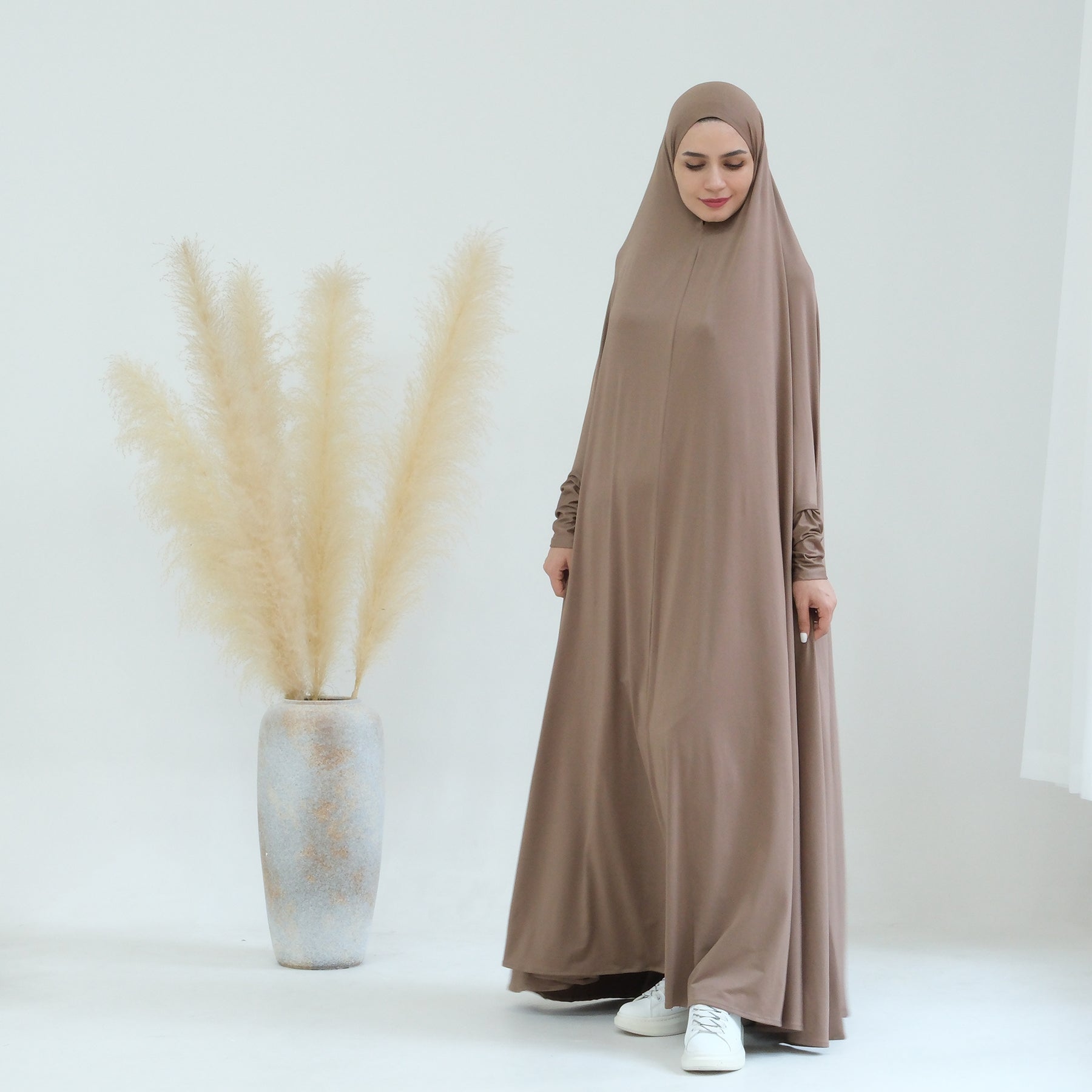 Awra Cape Hijab Combo in Taupe - Modest Muslim Women's Prayer Shawl & Scarf Set for Daily Wear, Prayer, and Special Occasions