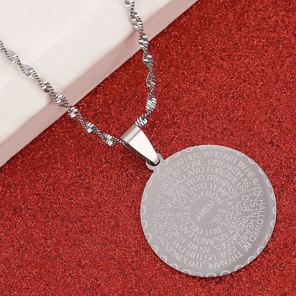 Christian Prayer Jewelry - Bible Verse Coin Medal with Praying Hands, Lord's Prayer Necklace for Women & Men | Faith-Based Gift for Baptism, Confirmation & Daily Devotion