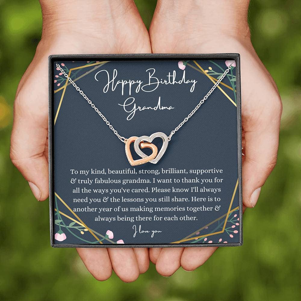 Personalized Handmade Interlocking Hearts Necklace - Custom Message Card Jewelry for Grandma Birthday Gift from Granddaughter/Grandson | Sentimental Keepsake for Grandmother's Birthday, Mother's Day & Special Occasions