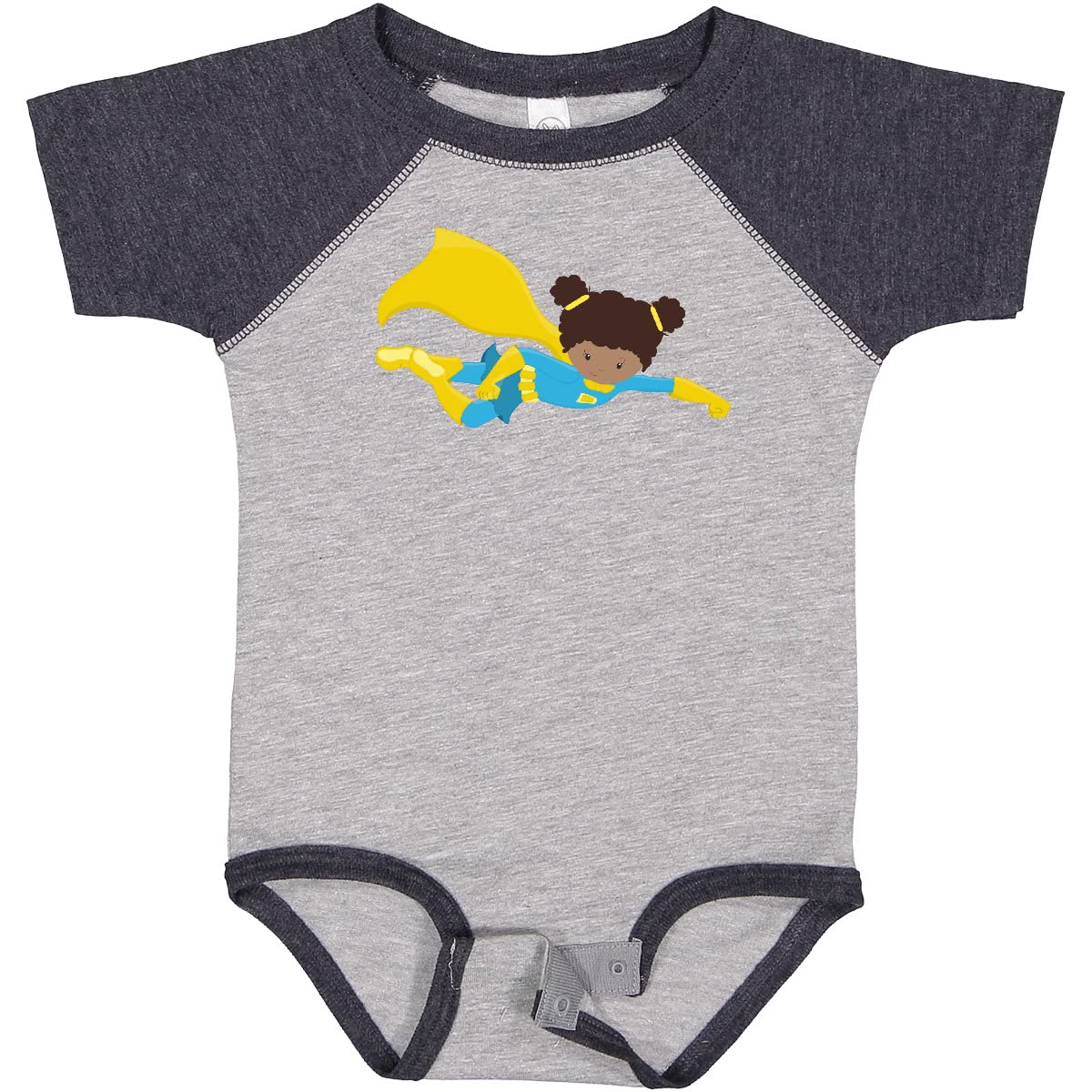 Inktastic African American Superhero Girl with Yellow Cape Baby Bodysuit - Cute Infant Onesie for Playtime, Dress-Up & Superhero-Themed Parties