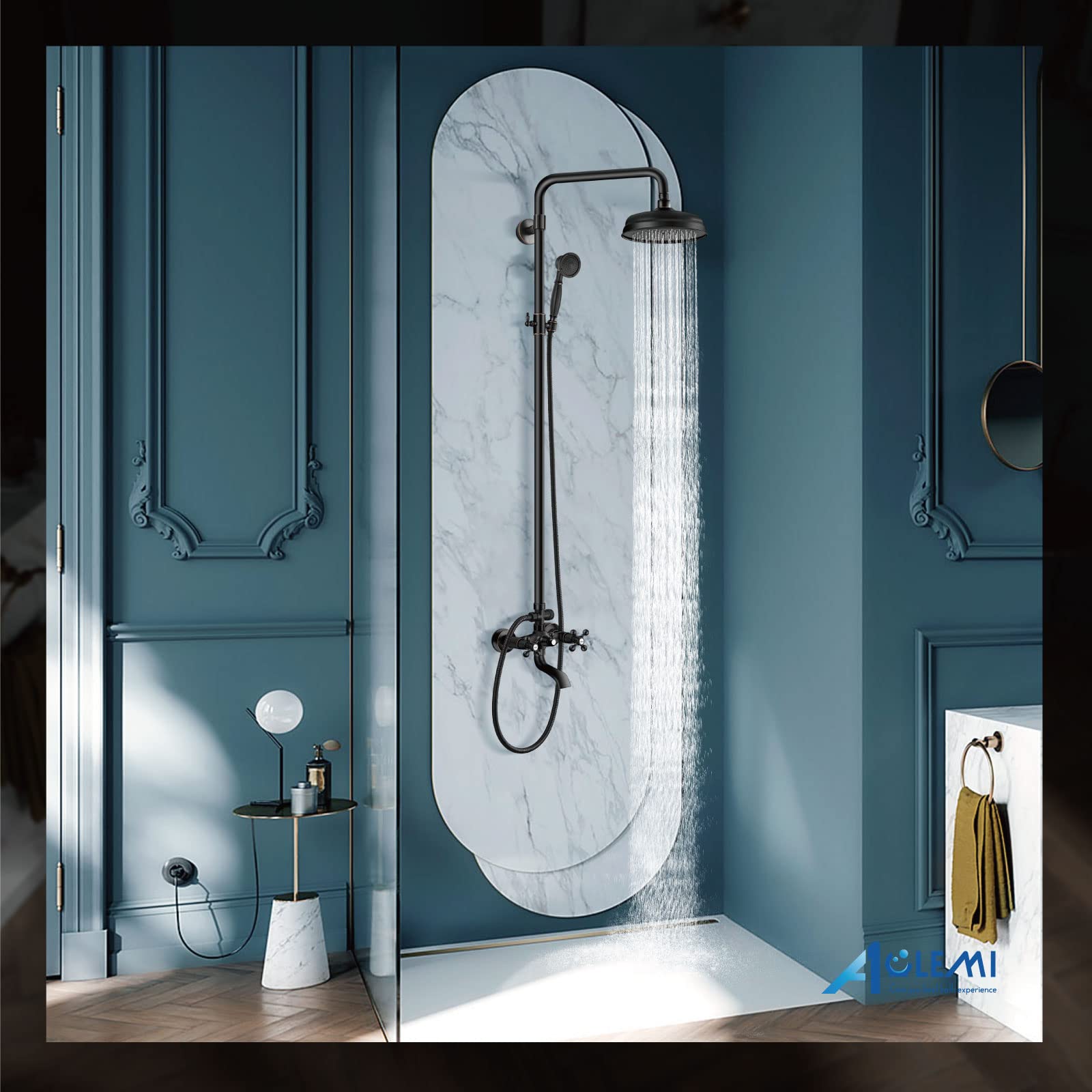 Aolemi Oil Rubbed Bronze Shower Faucet Set - 8 Inch Rainfall Shower Head with Mixer Valve, Cross Handle & Hand Spray for Bathtub | Bathroom Upgrade for Spa-Like Experience (Brass Construction, Easy Installation)