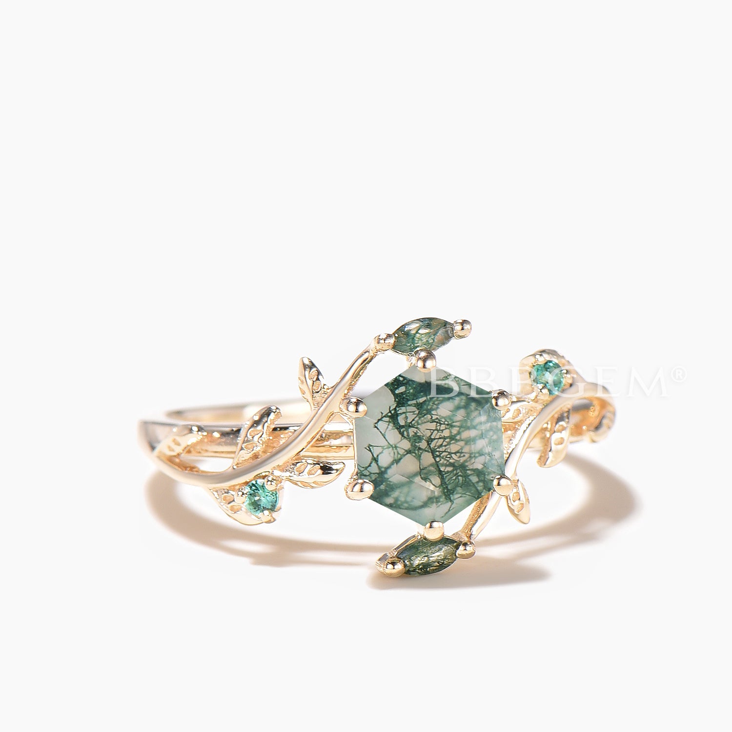 Hexagon Cut Natural Moss Agate Engagement Ring - Green Agate Twisted Wedding Band for Women, Handmade Sterling Silver Jewelry - Perfect for Proposals, Anniversaries & Special Occasions
