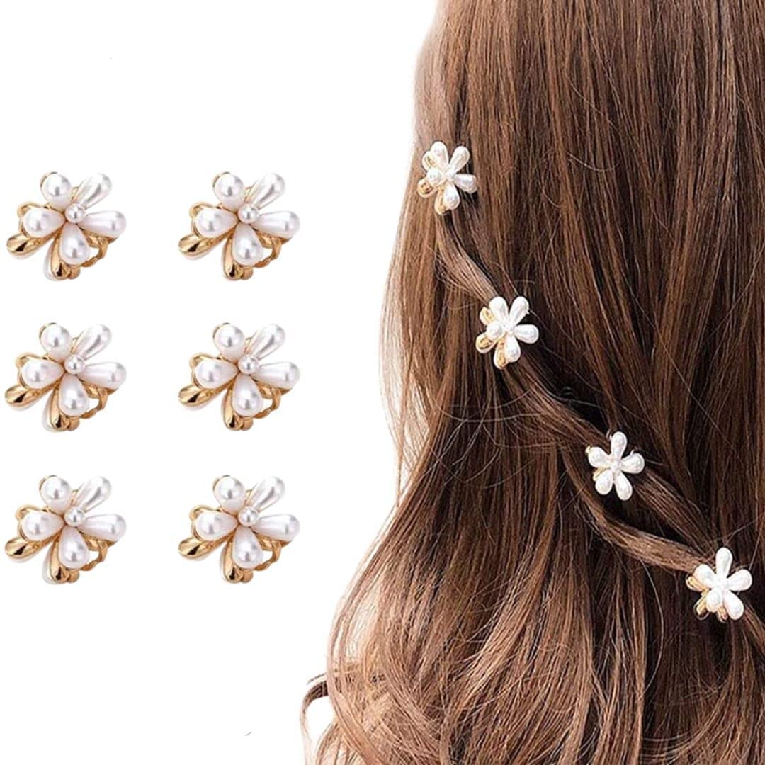Korean Pearl Hair Clips for Women - 6pcs Silver White Hairpins for Party & Wedding
