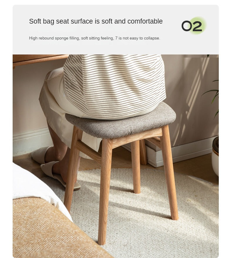 Premium Oak Solid Wood Makeup Stool with Soft Upholstered Seat - Perfect for Vanity, Dressing Room & Beauty Salon