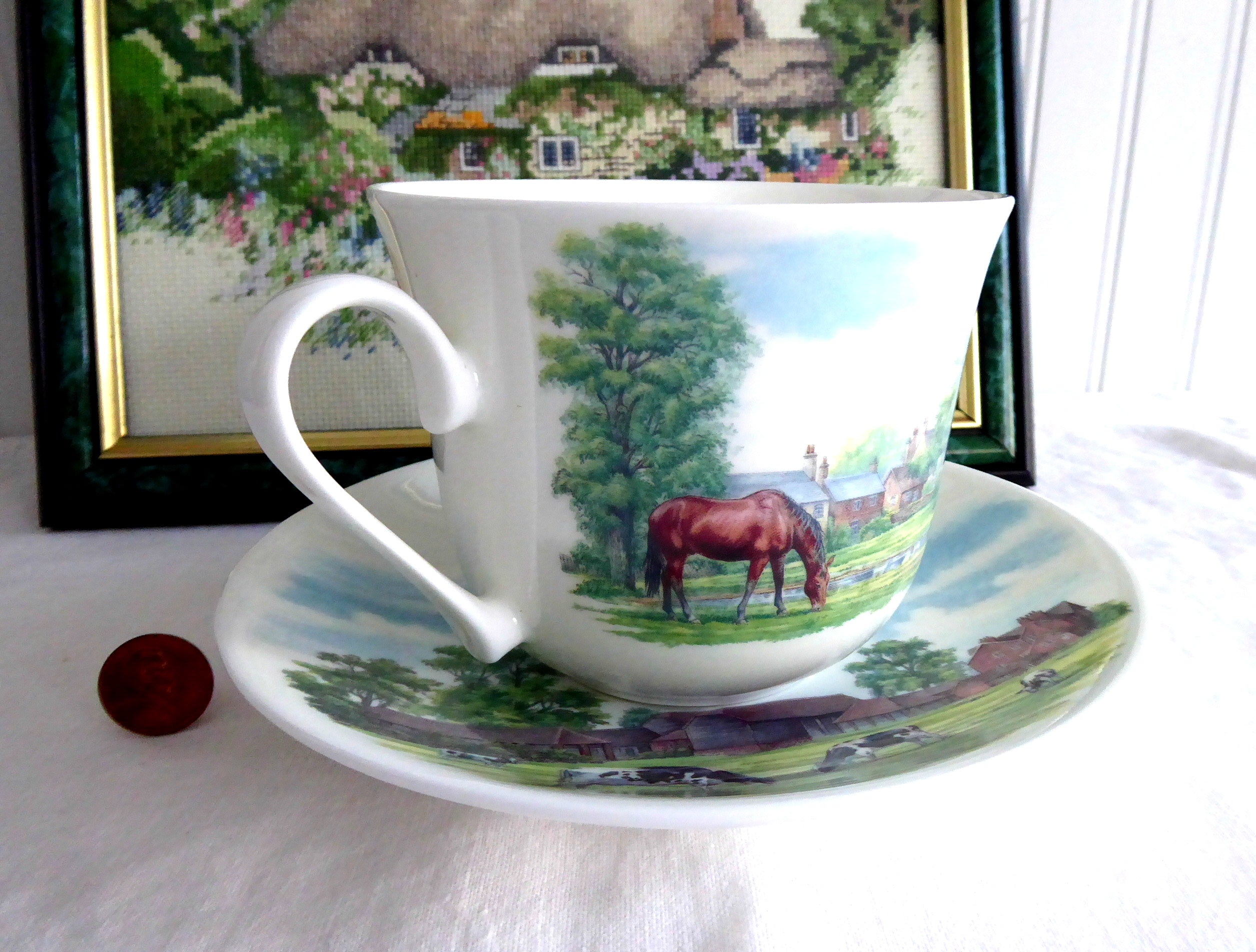 Roy Kirkham English Country Scenes Breakfast Cup and Saucer Set - Premium Bone China for Tea, Coffee, and Elegant Morning Dining