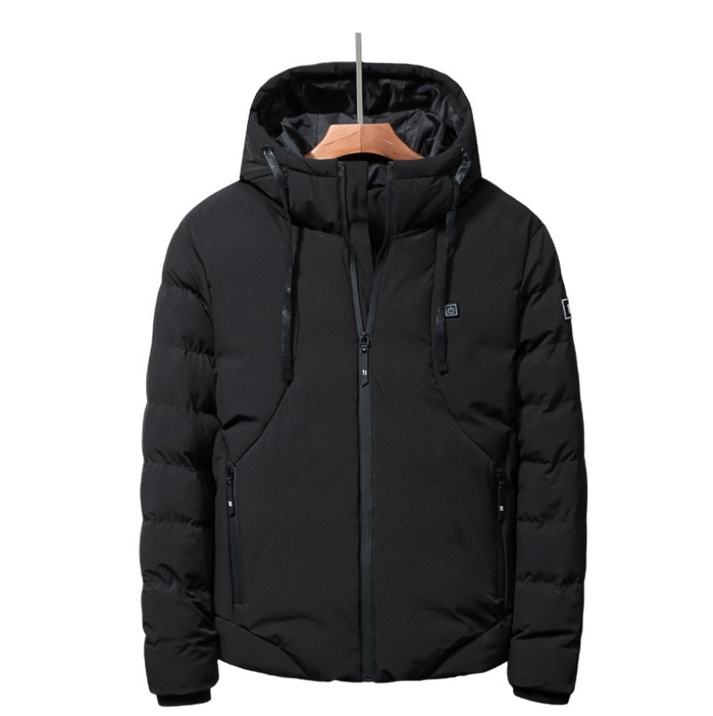 USB Heated Down Jacket for Men & Women - Winter Thicken Hooded Electric Heating Coat with Smart Temperature Control - Outdoor Hiking, Skiing, Snowboarding & Cold Weather Activities - Large Size Available