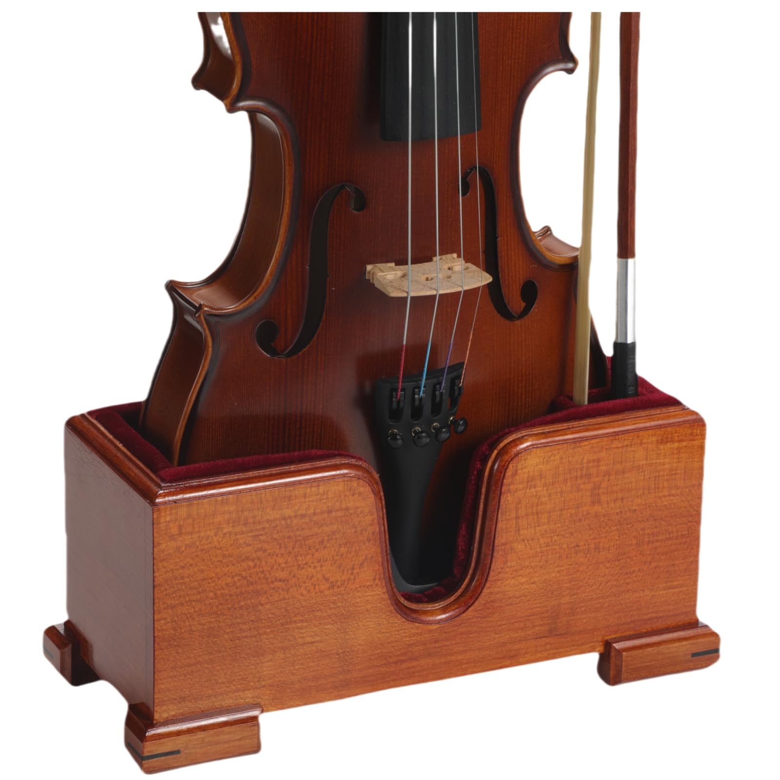 Premium Wooden Violin and Bow Stand - Floor Display Holder with Velvet Lining for Secure Protection - Elegant Brown Wood & Red Velvet Design - Perfect for Home, Studio, or Stage Violin Storage