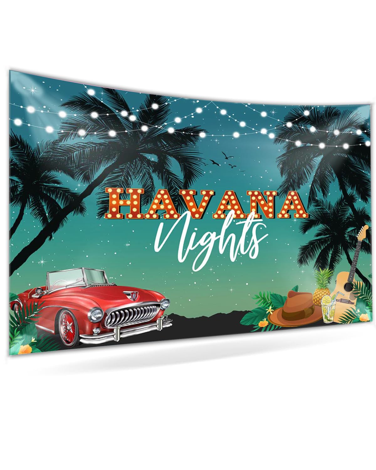 Havana Nights Backdrop - 7x5ft Tropical Palm Tree Sunset Photography Background for Summer Hawaiian Beach Party, Cuban Theme Decor, Cake Table & Photo Props | Perfect for Weddings, Birthdays & Events