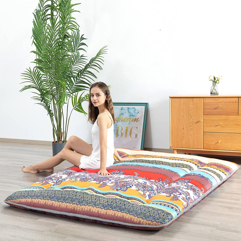 MAXYOYO Japanese Bohemian Style Floor Futon Mattress - Comfortable & Portable for Guest Beds, Camping, Yoga & Meditation | Eco-Friendly Home Decor