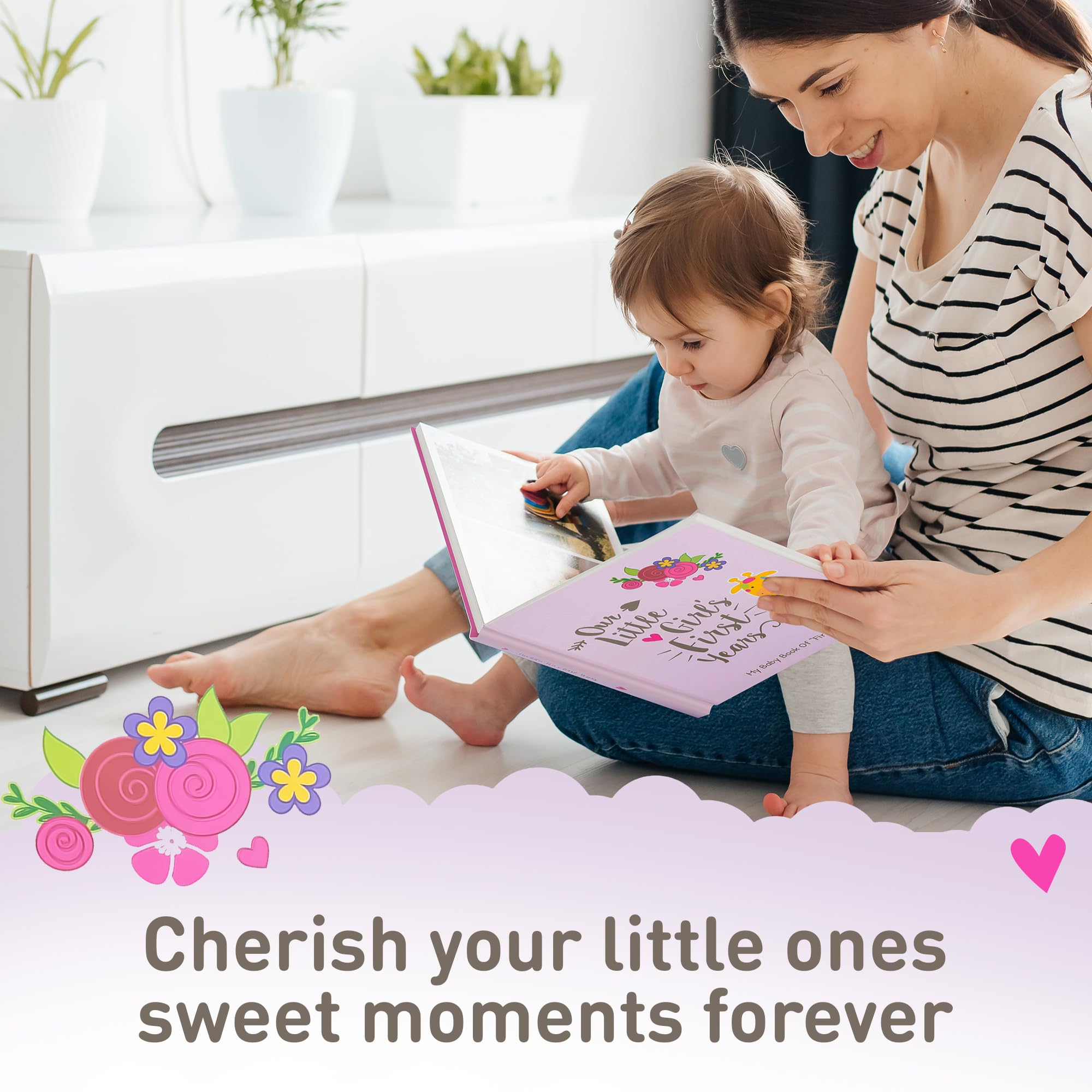 Ronica Baby Girl Memory Book - Easy-to-Use Photo Album & Scrapbook for New Parents | Record Milestones, First Photos & Special Moments | Perfect Baby Shower Gift & First Year Keepsake
