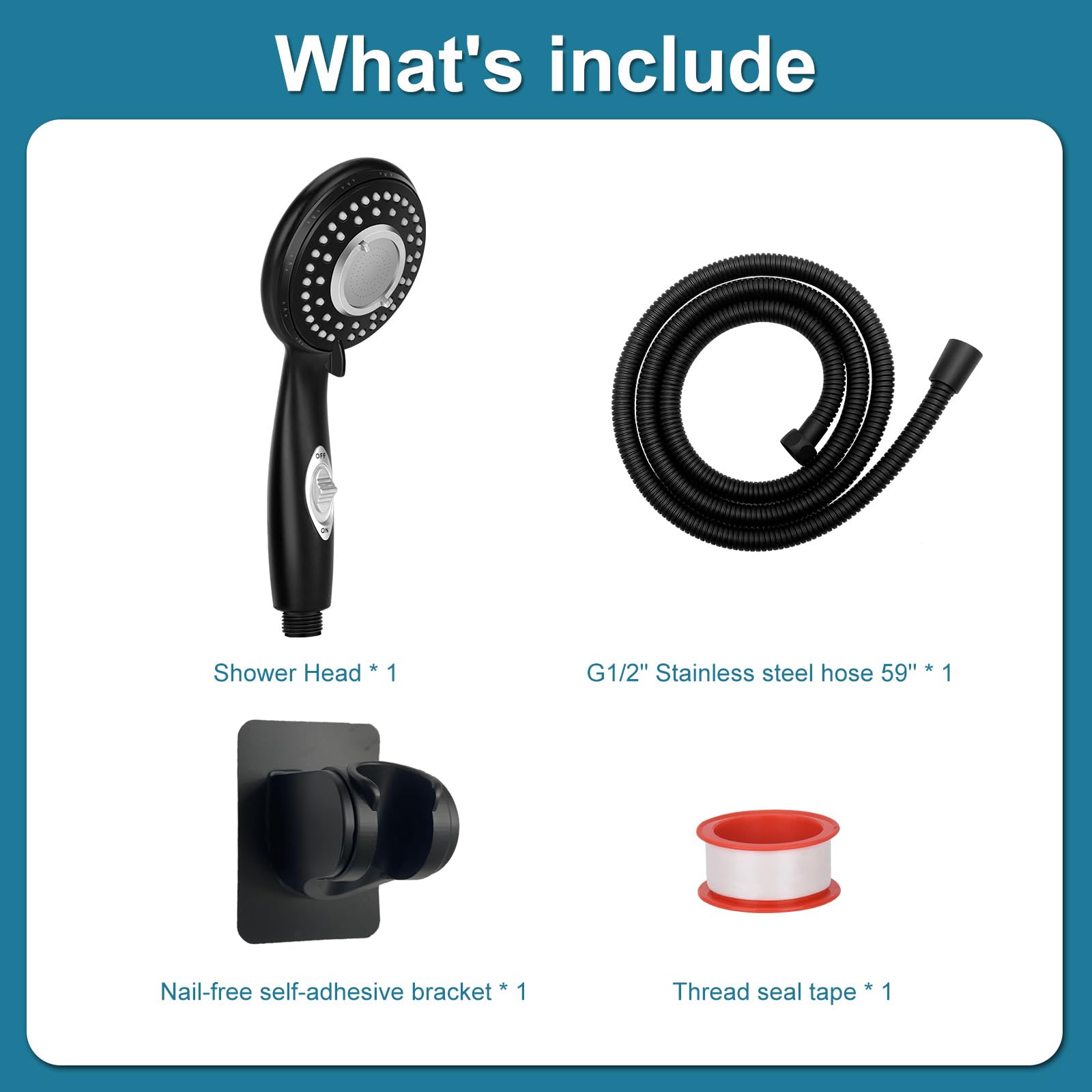 High Pressure Handheld Shower Head with On/Off Switch - Water Saving RV & Camper Shower Replacement with 60'' Hose & Bracket (Black) - Perfect for Tiny Homes, Boats & Outdoor Adventures
